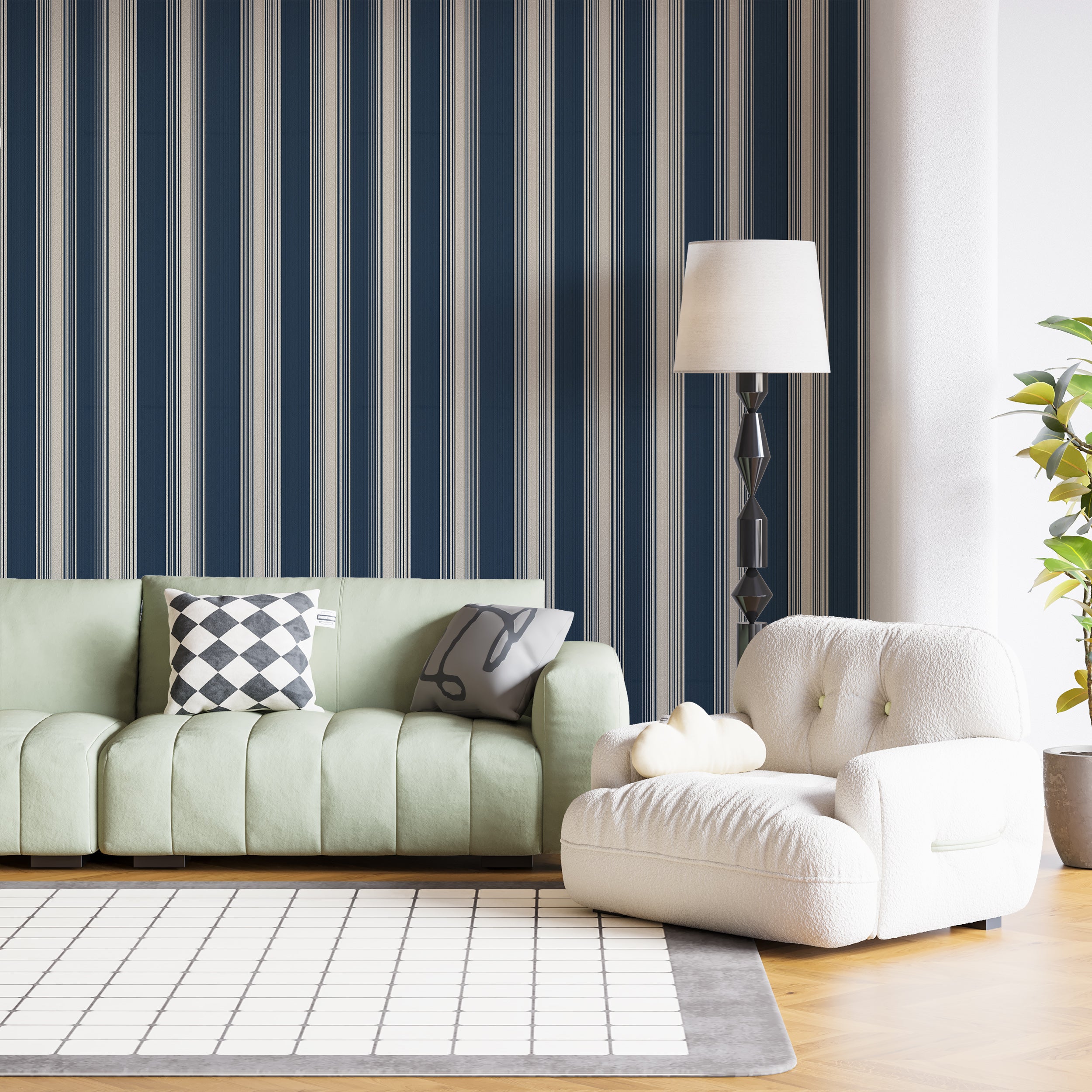 Classic Blue And White Striped Wallpaper Vertical Coastal Inspired Pattern With Narrow And Wide Stripes