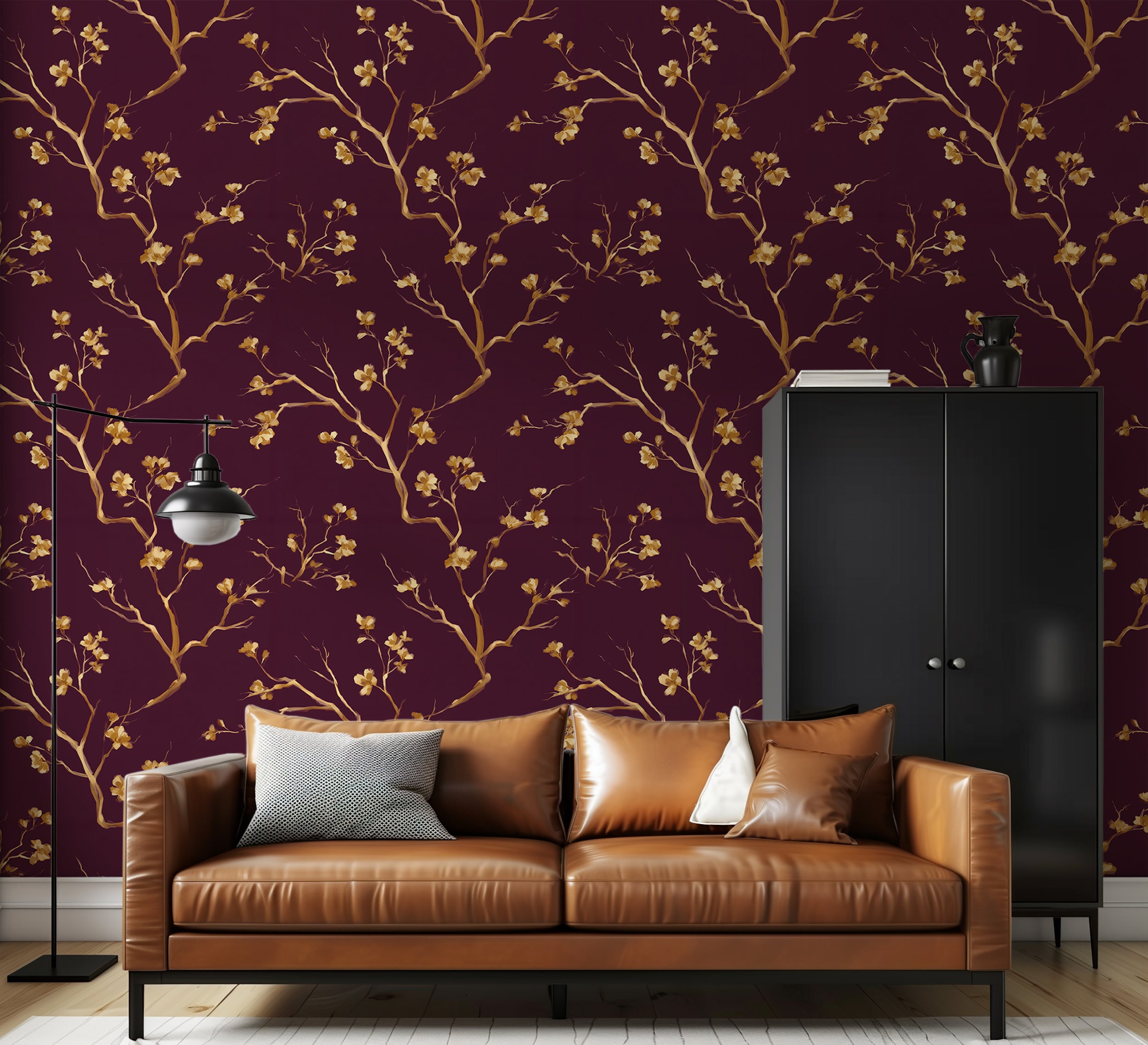 Nature inspired hand painted floral design
Subtle luxurious wallpaper with flowers and branches