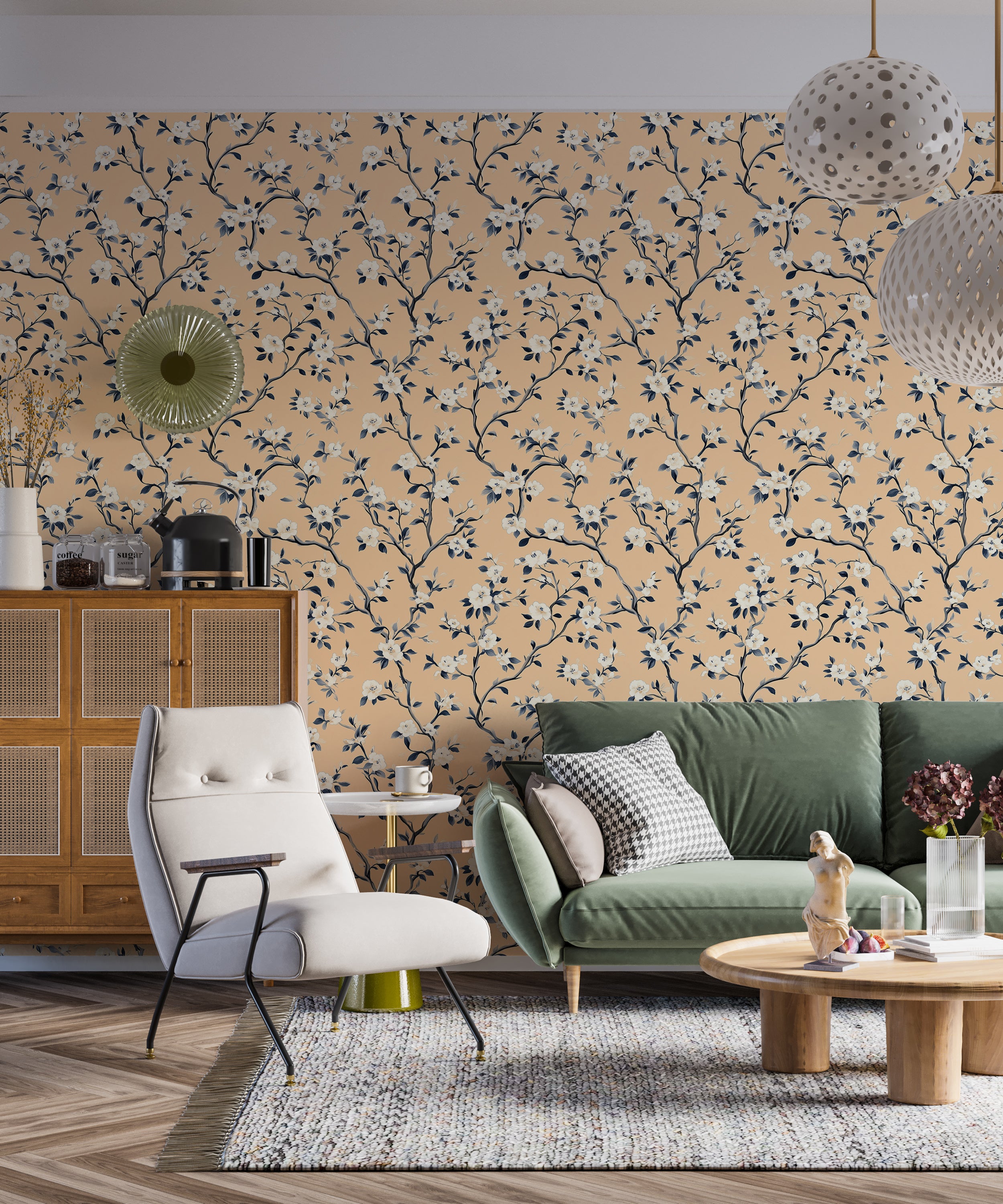 hand drawn floral branch wallpaper
soft pastel botanical wallpaper design
