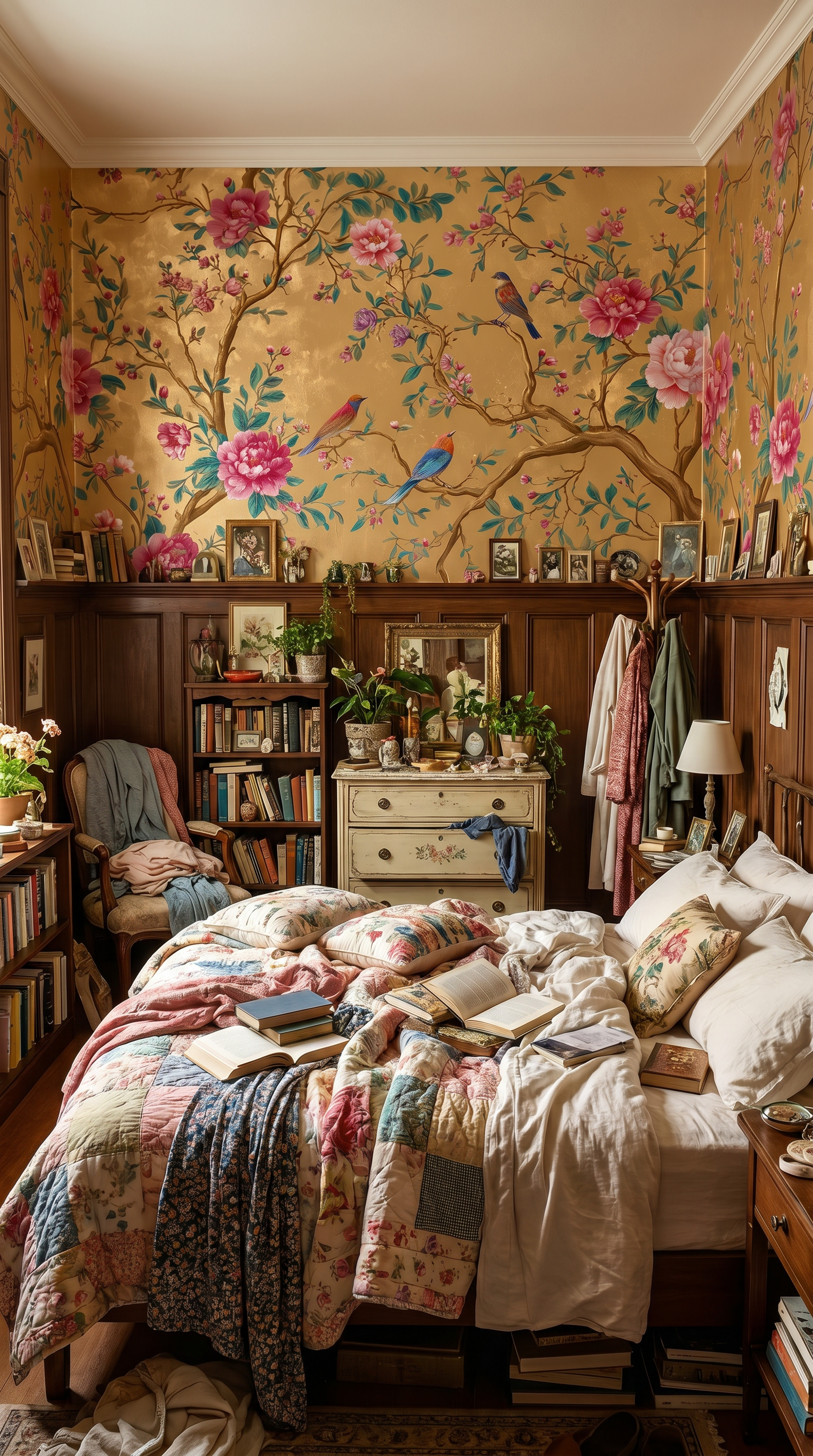 yellow chinoiserie mural birds and flowers
peony blossom wallpaper oriental garden