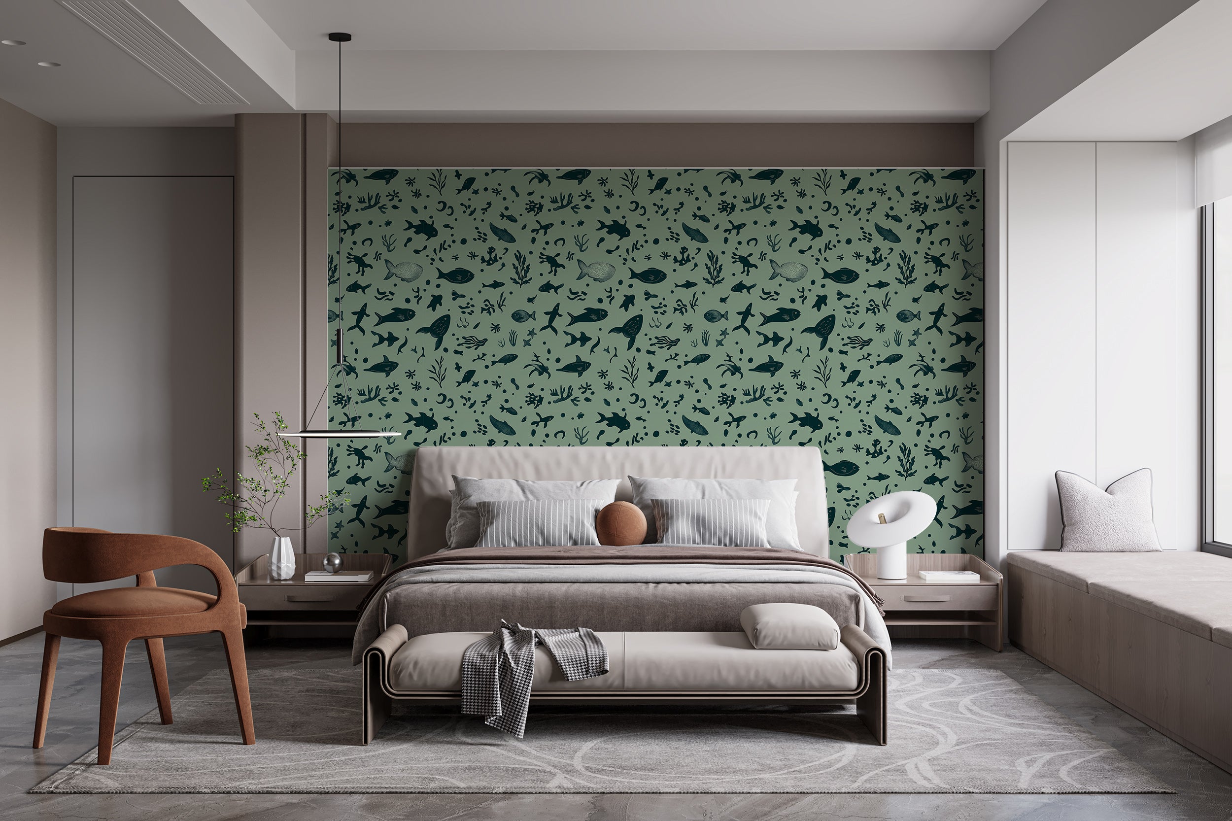 Removable sea life wallpaper for bathrooms.
Sea life design for coastal interiors.