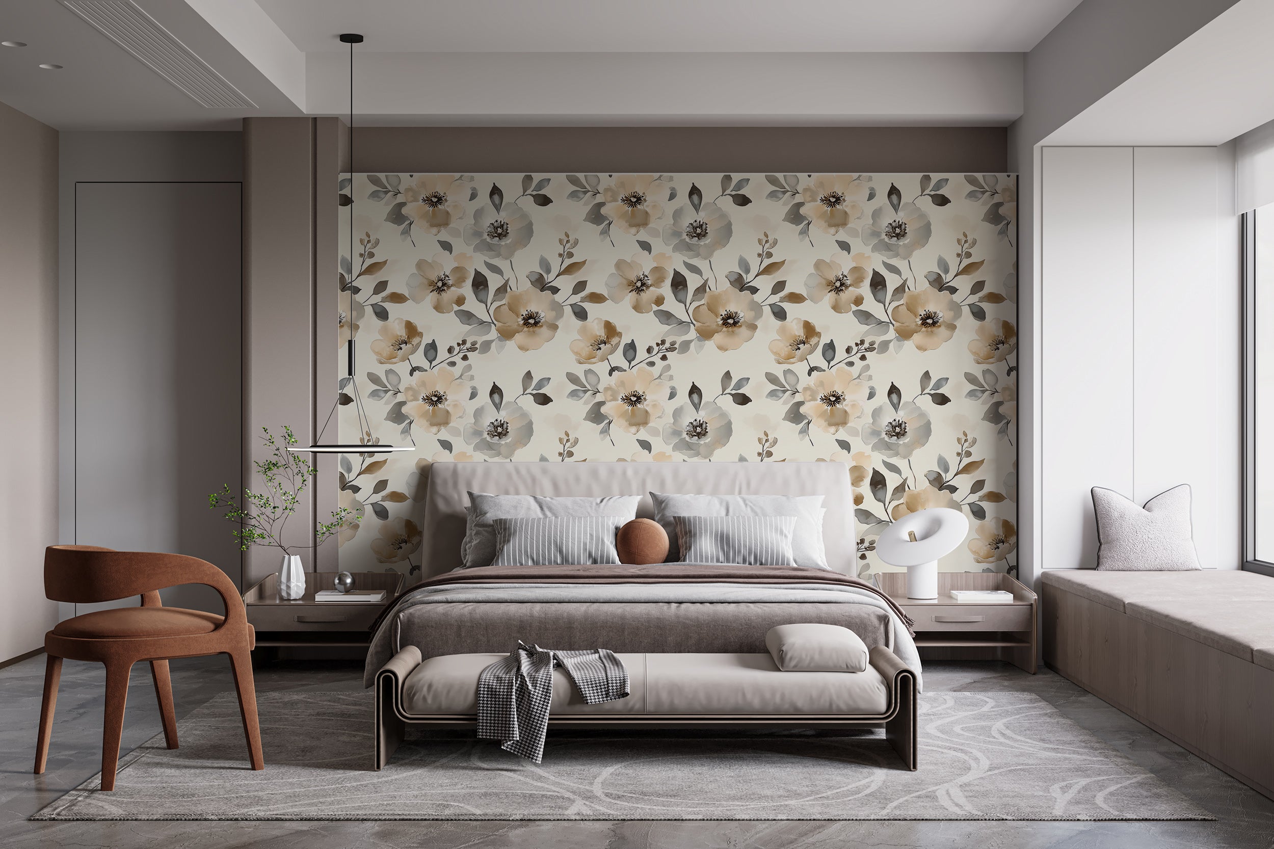 Peel-and-stick beige watercolor wall art.
Elegant floral watercolor wallpaper for cozy rooms.