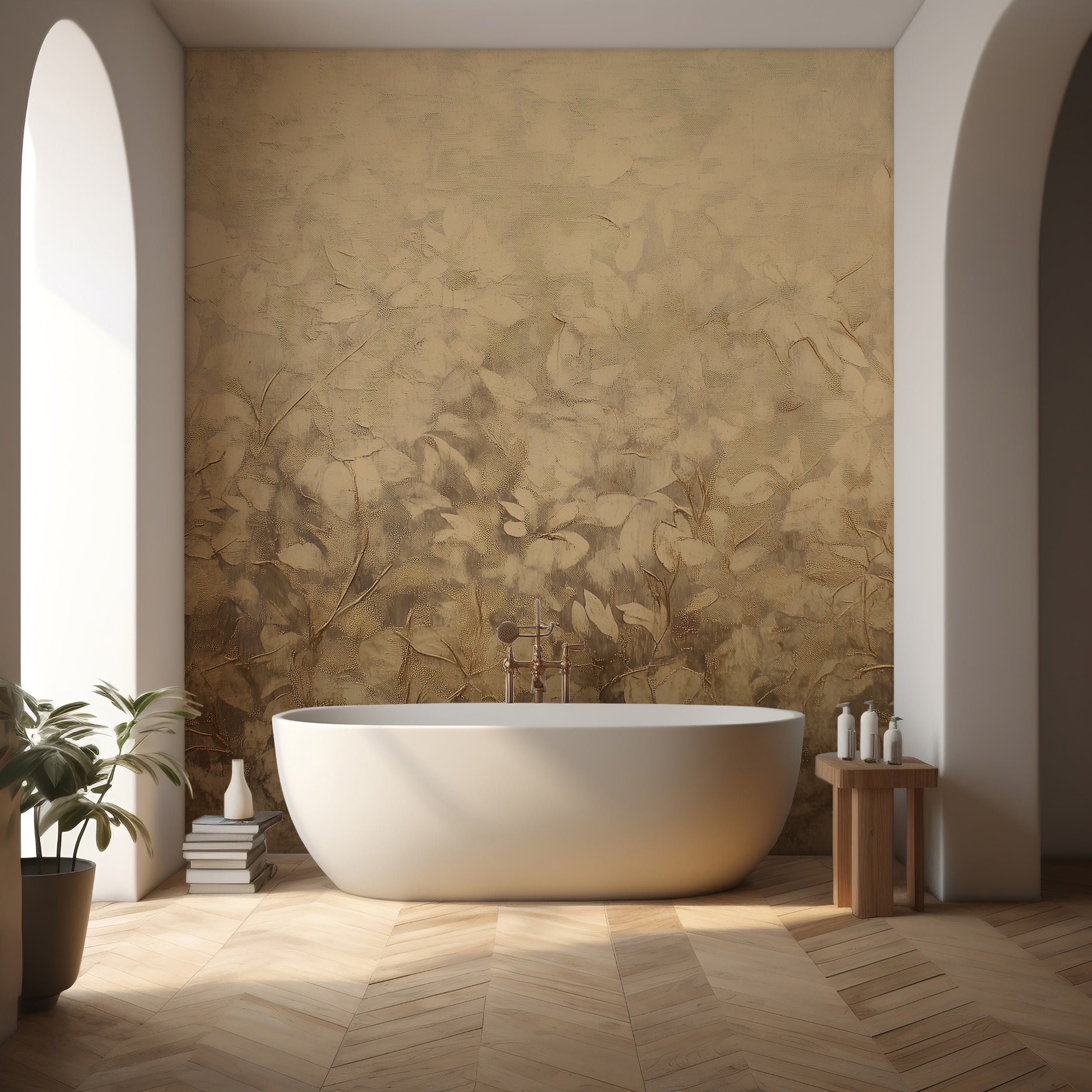 Classic nature-inspired gold wall mural.
Timeless foliage-themed wallpaper with golden hues.