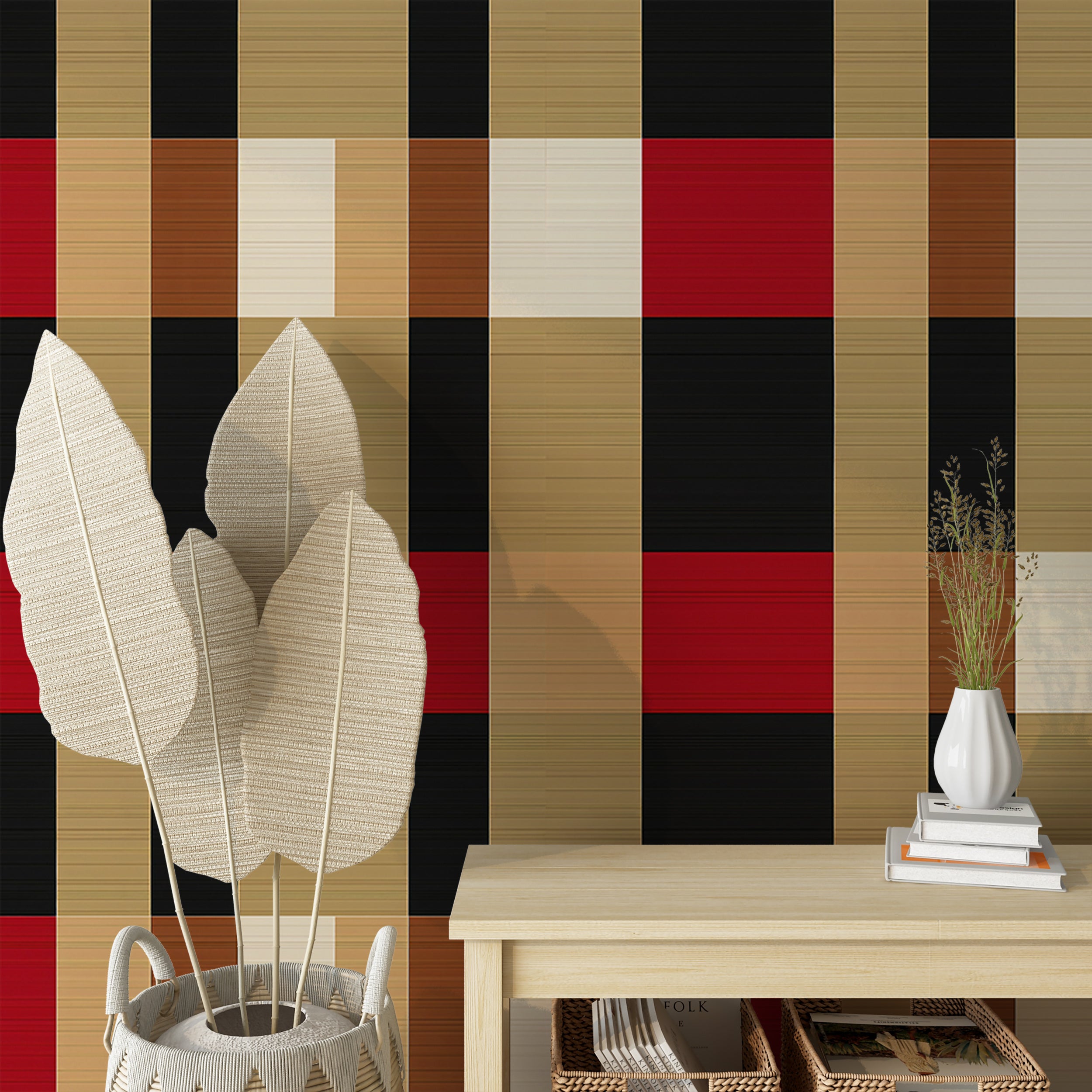 Geometric design for modern living spaces.
Eye-catching geometric pattern wall covering.