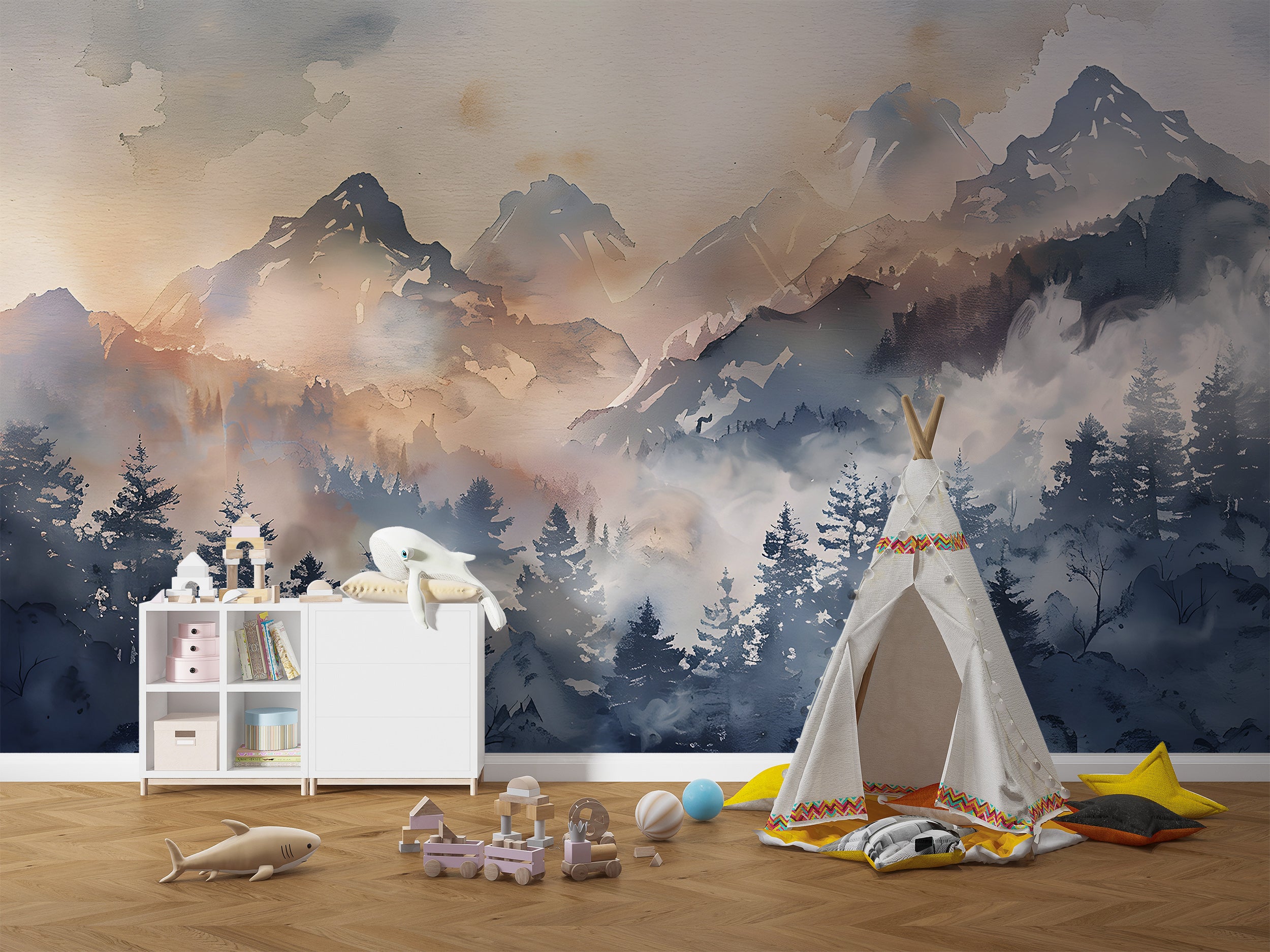 Peel and Stick Misty Forest Wall Mural