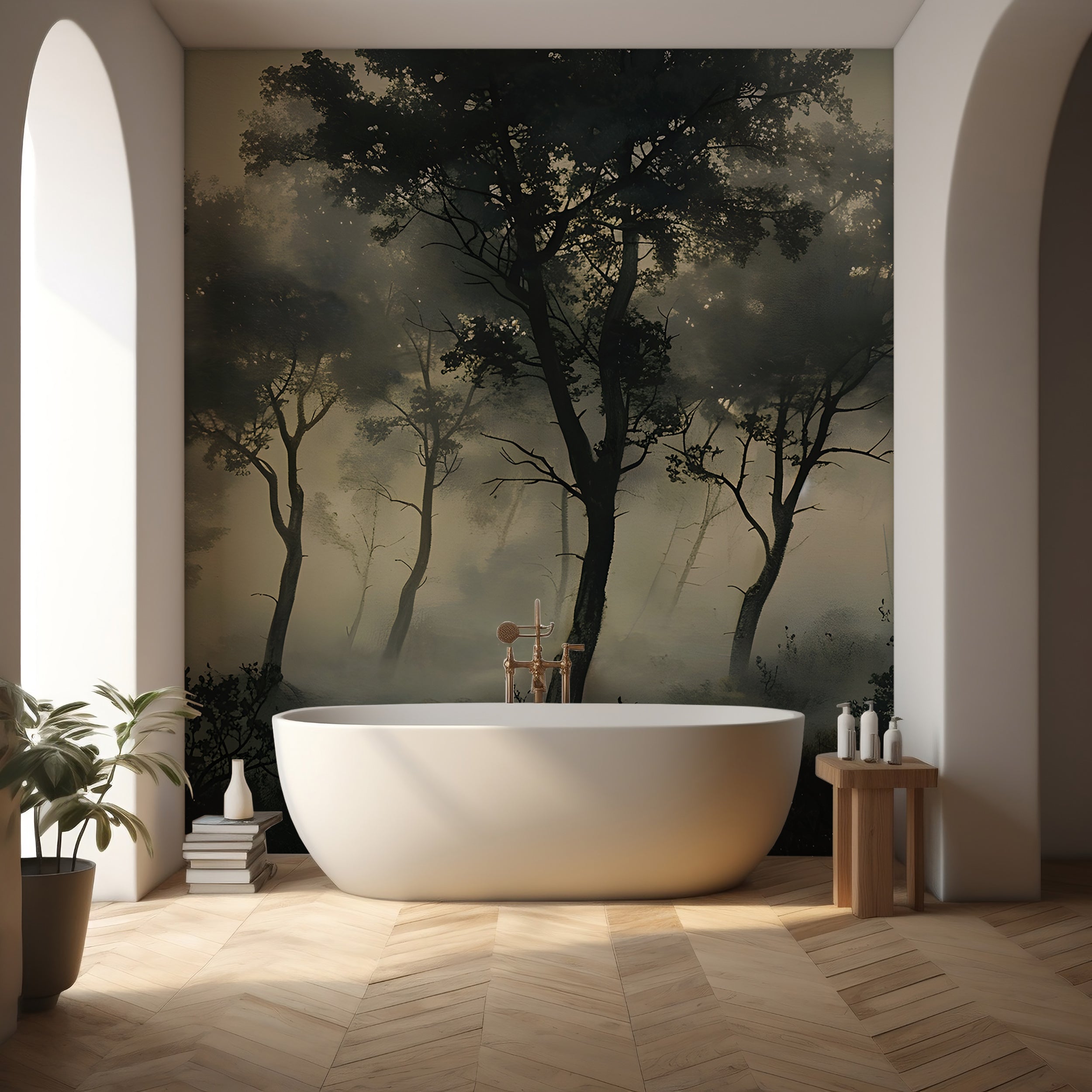 Removable foggy trees wall art