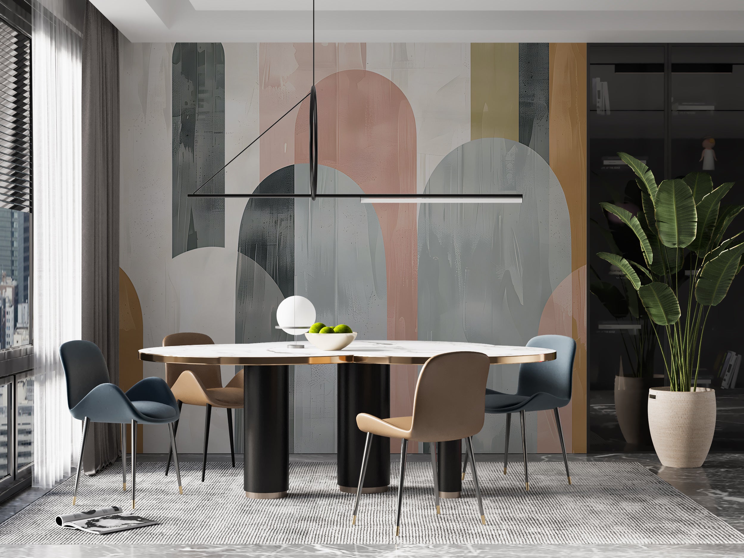Soft Colored Geometric Design for Walls