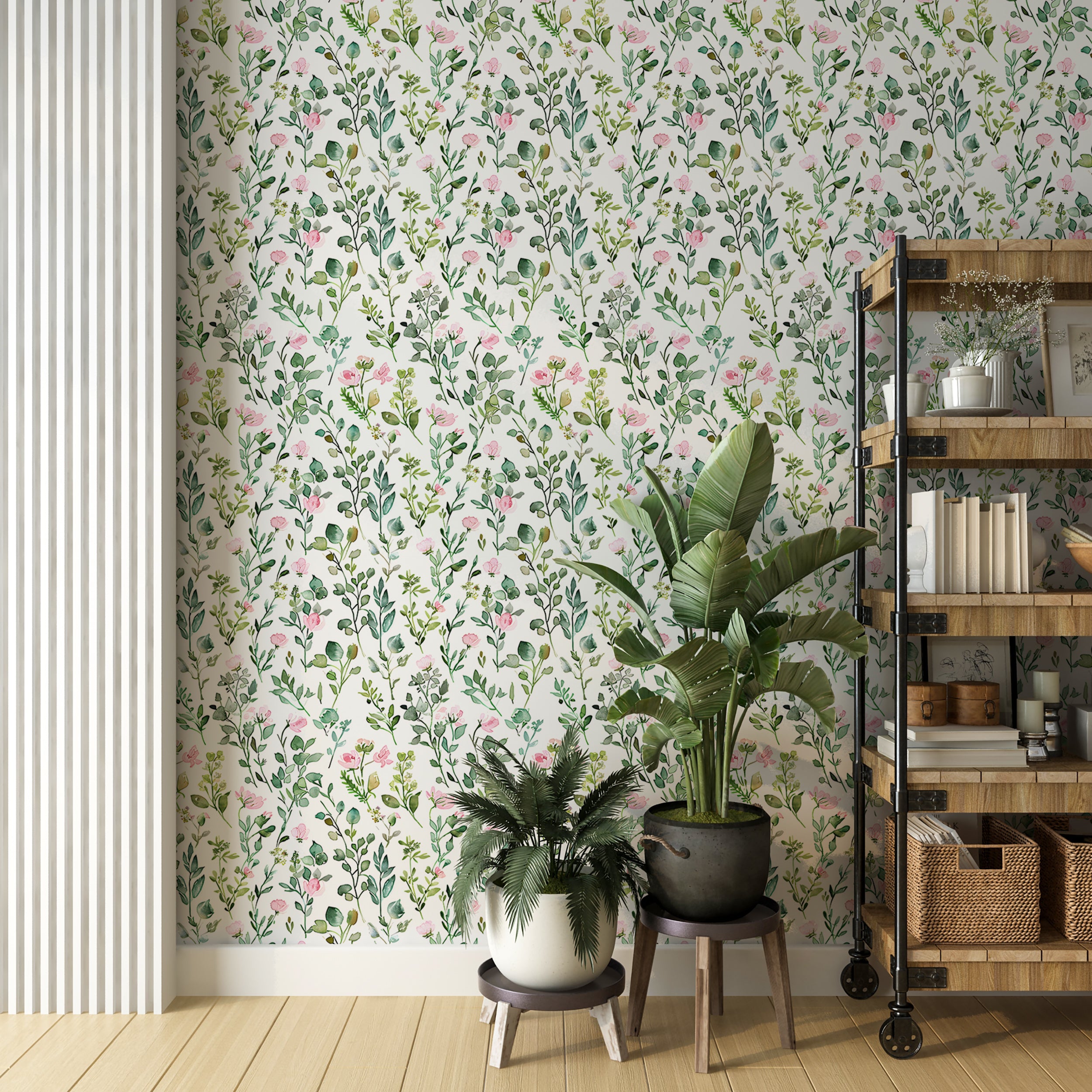 Removable Wildflower Wallpaper, Delicate Floral Peel and Stick Design Tranquil Meadow Flowers Wall Mural, Peel and Stick Floral Decor