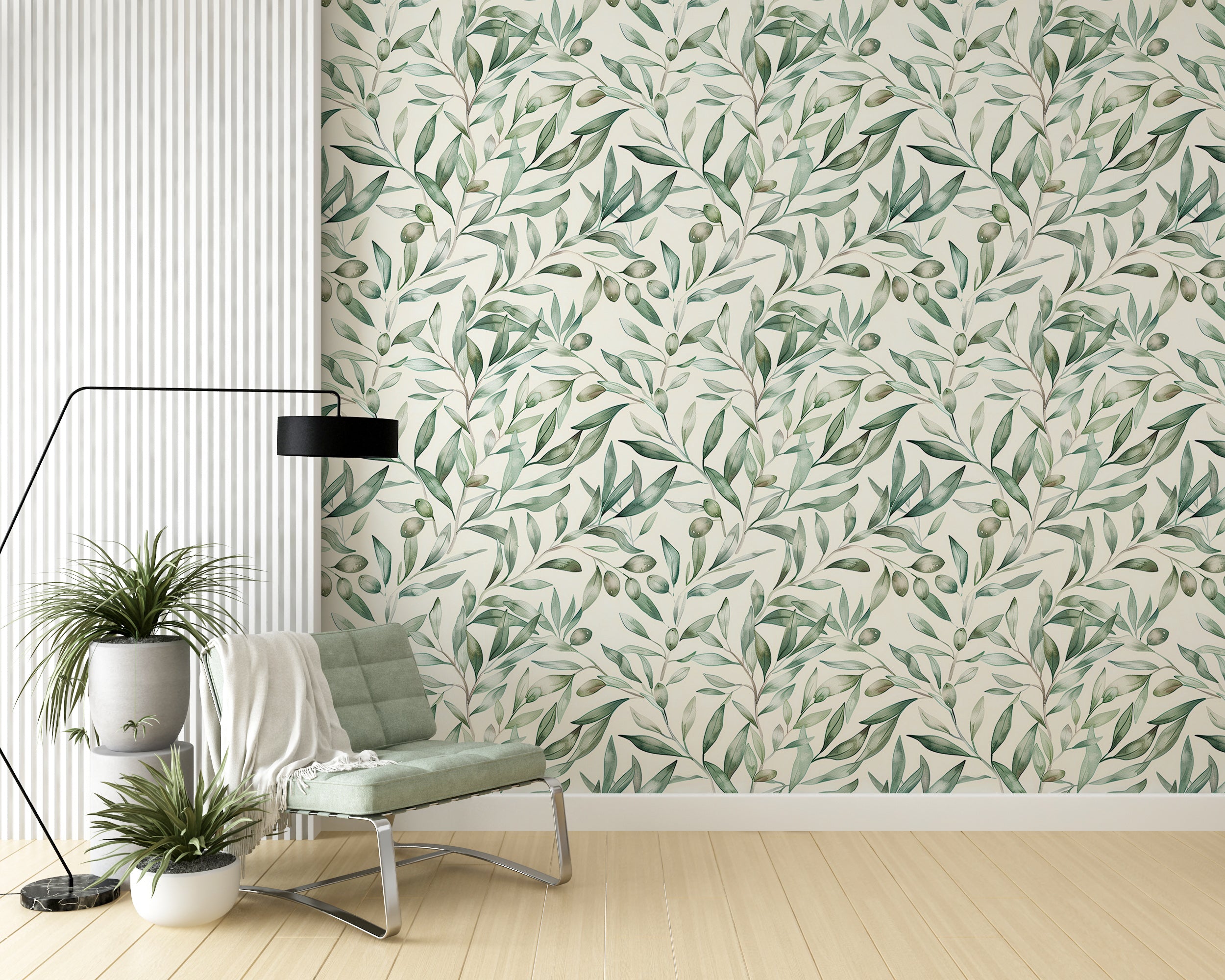 Olive branches kitchen wallpaper