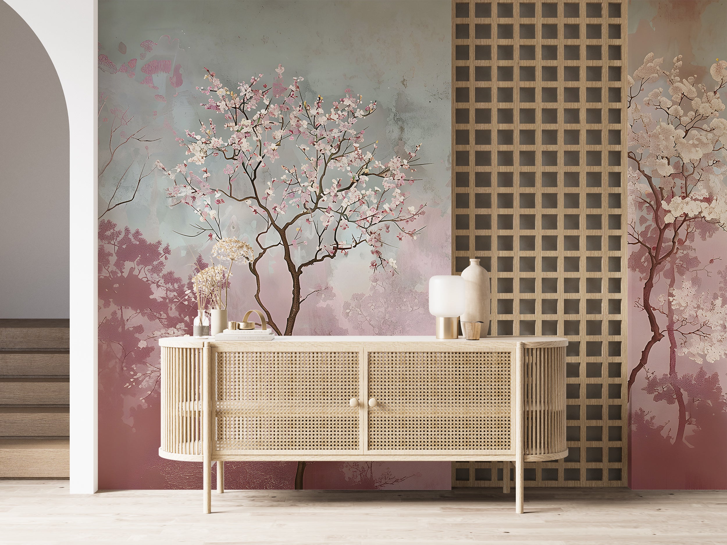Elegant sakura tree wall mural