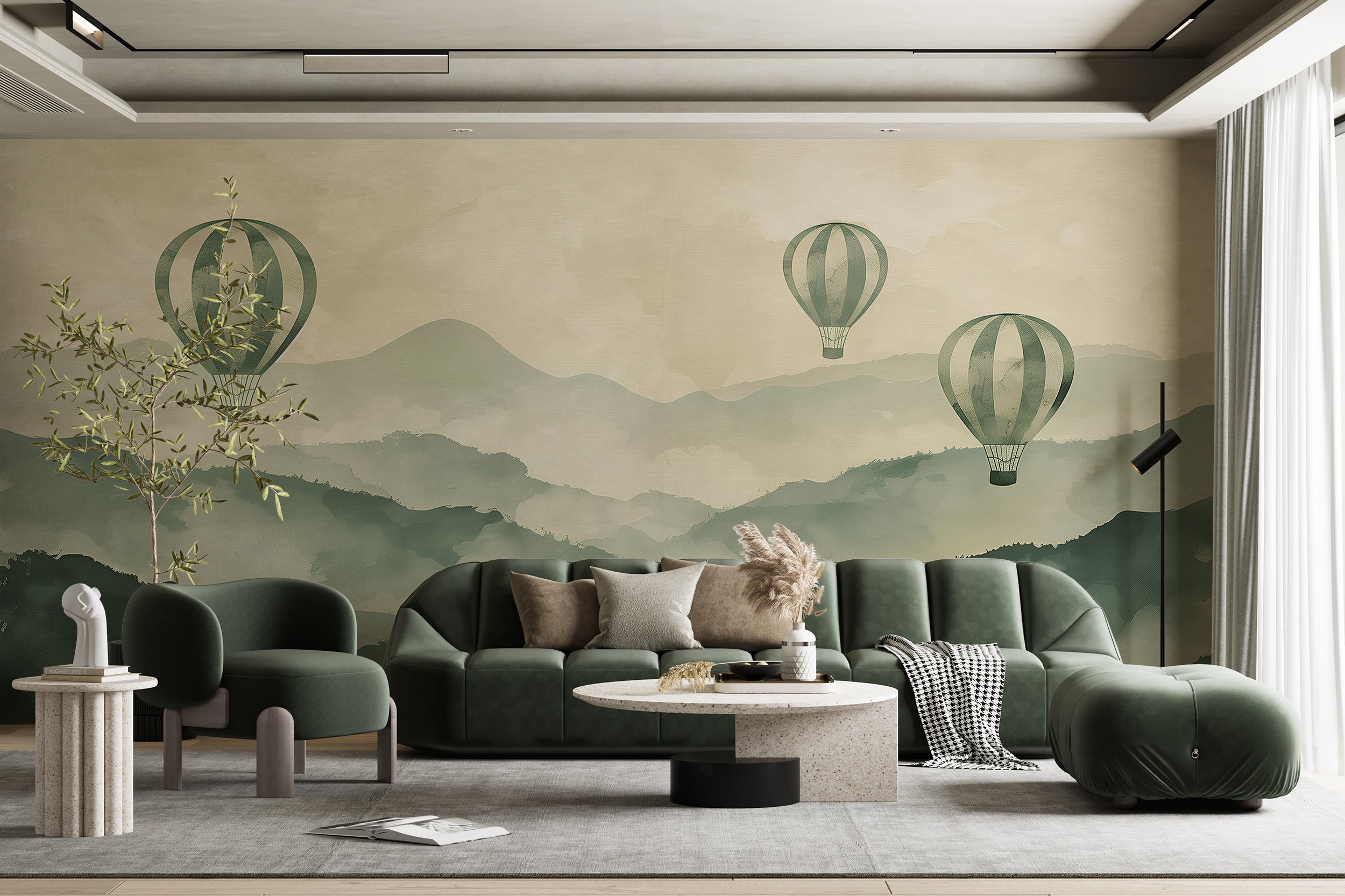 Watercolor mountains and balloons decor