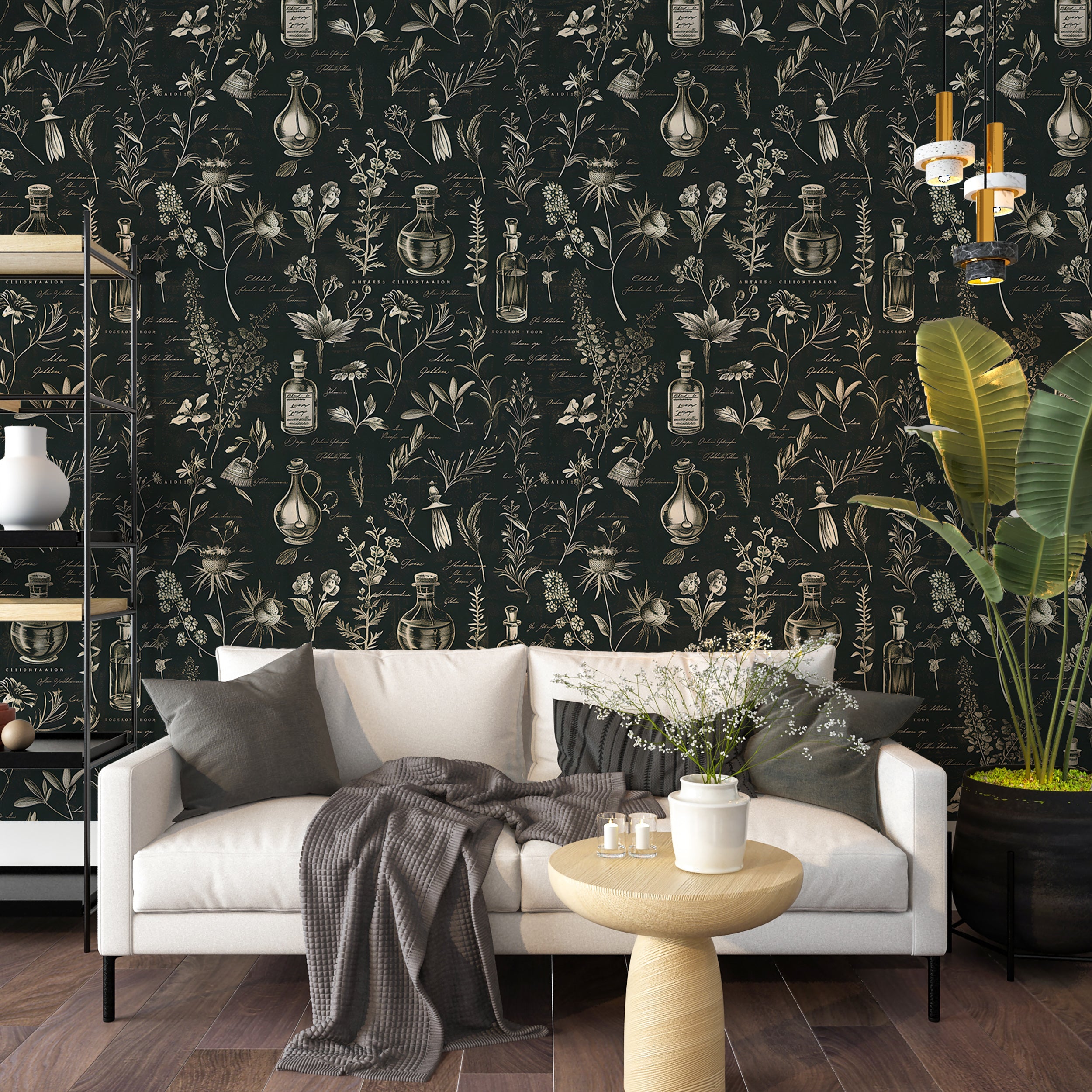 Removable vintage botanical wallpaper