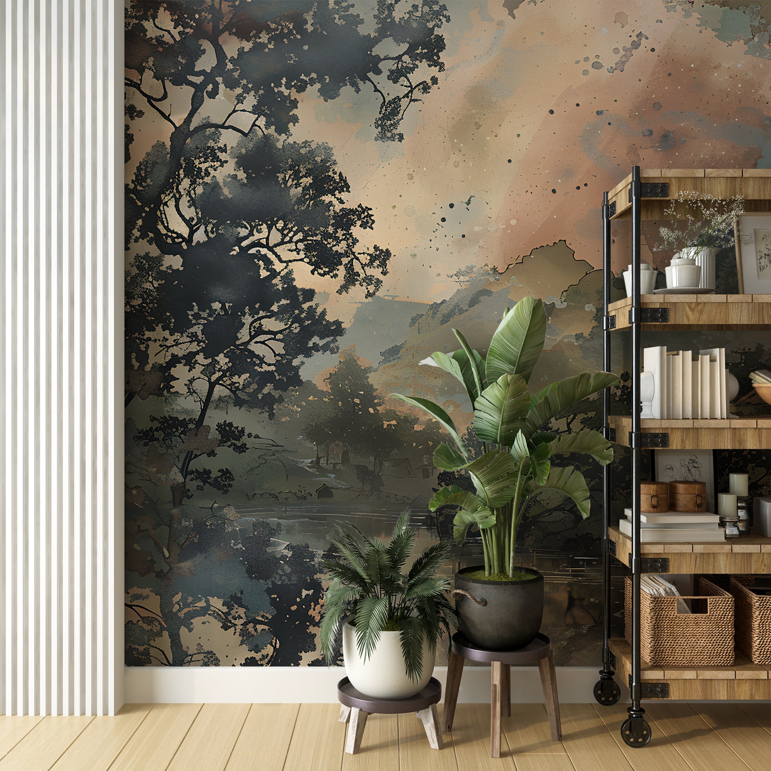 Peel and stick vintage landscape mural