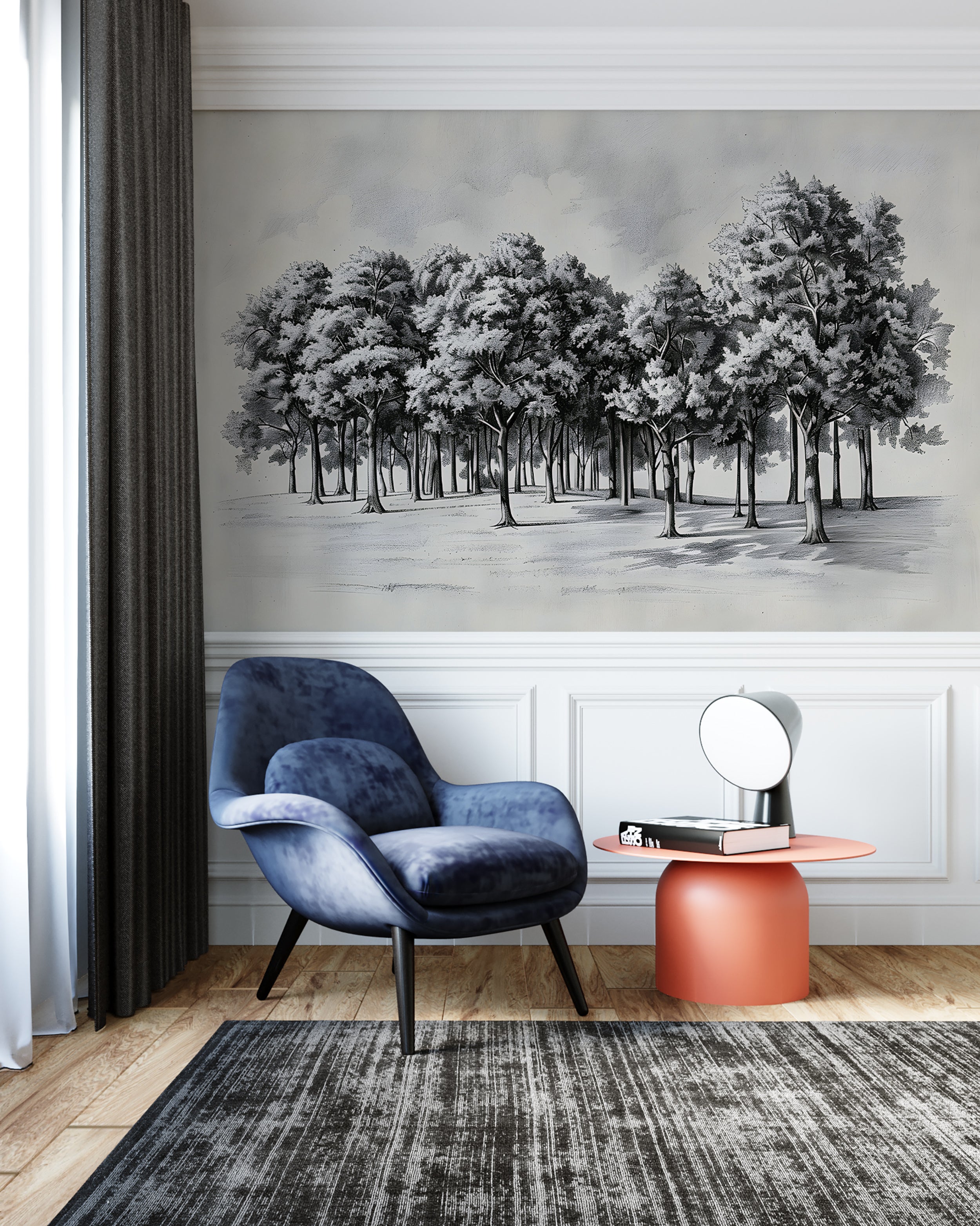 Black and white vintage tree wallpaper