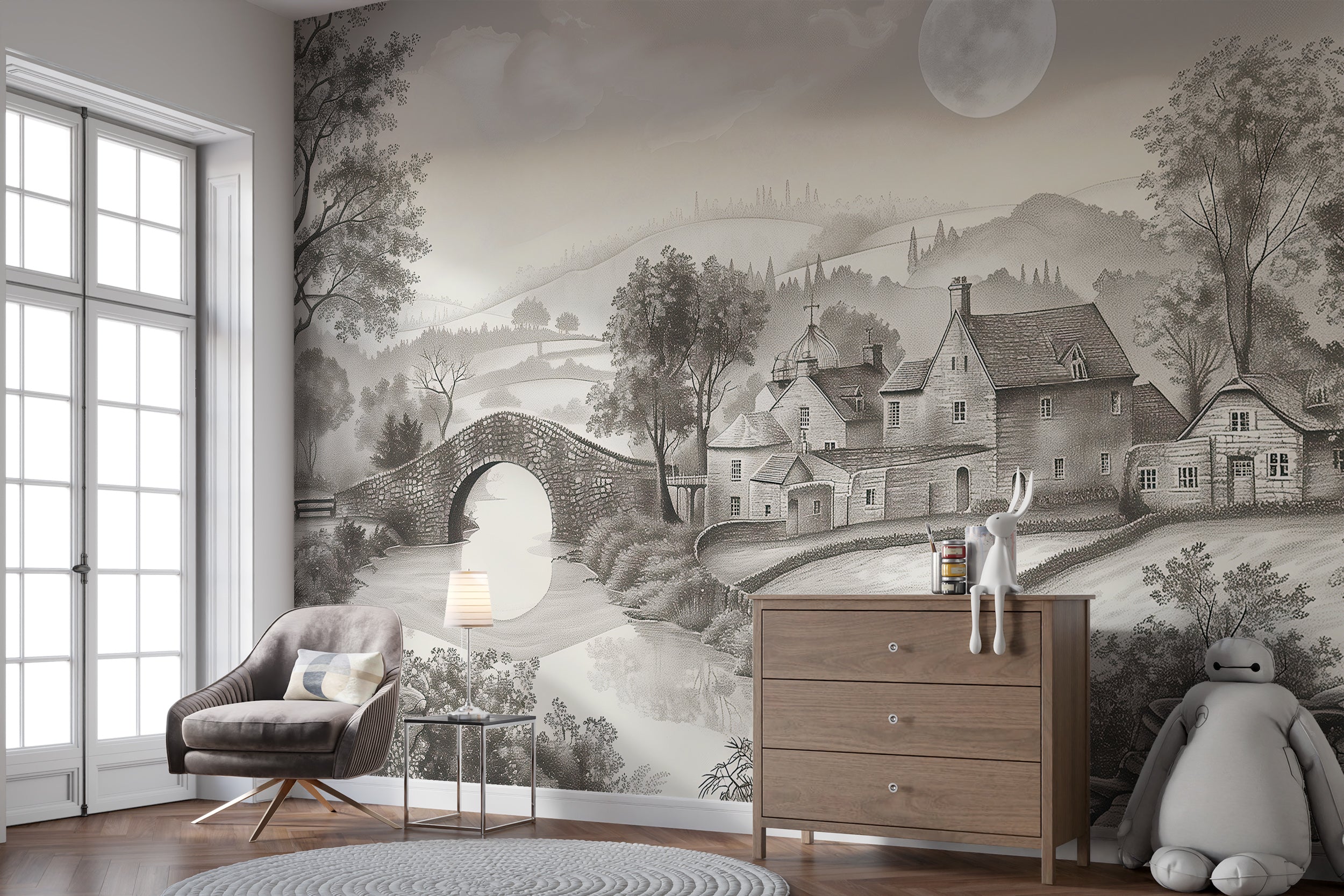 Scenic countryside peel and stick mural