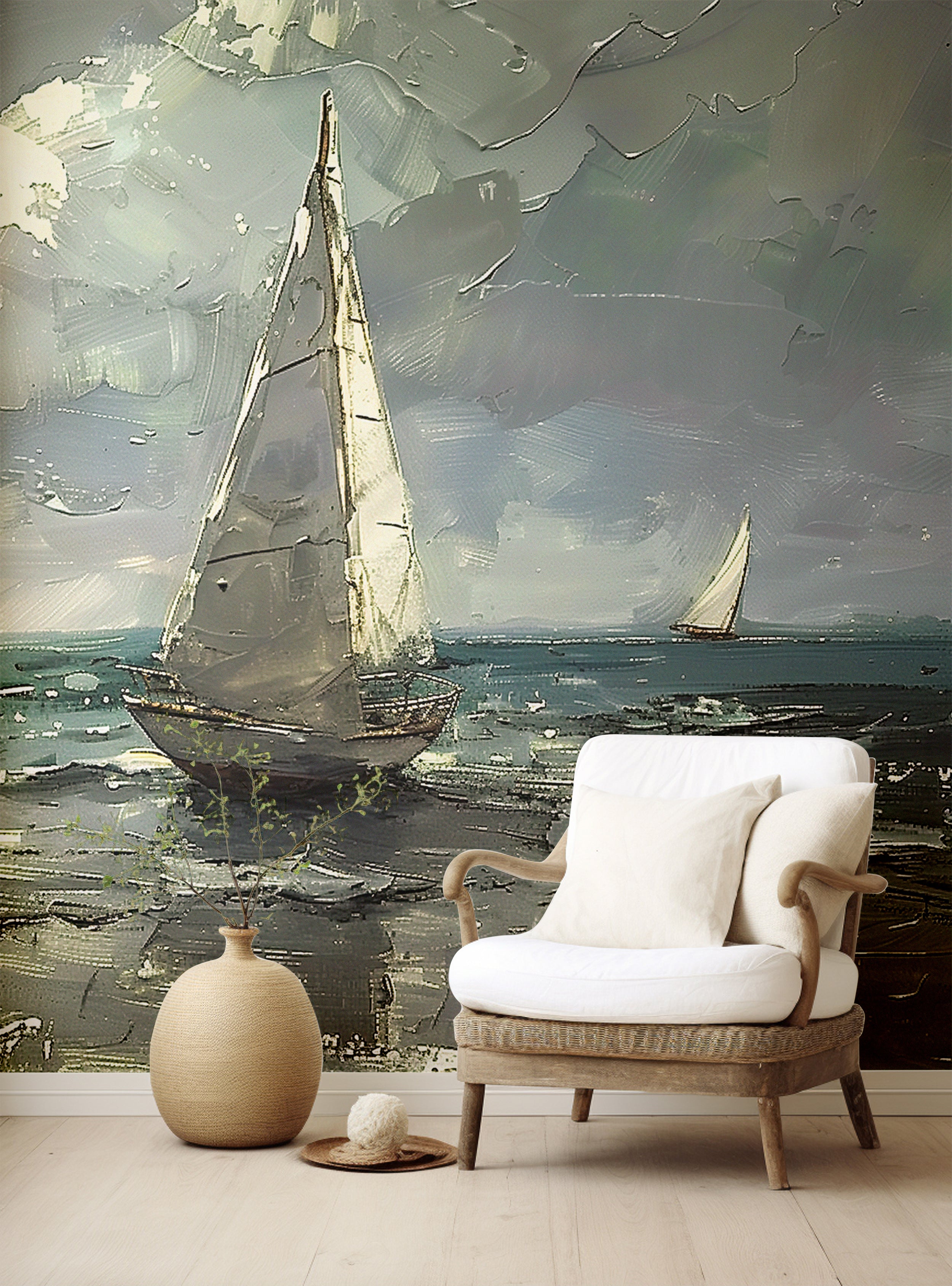 Dramatic ocean sailboat wall mural