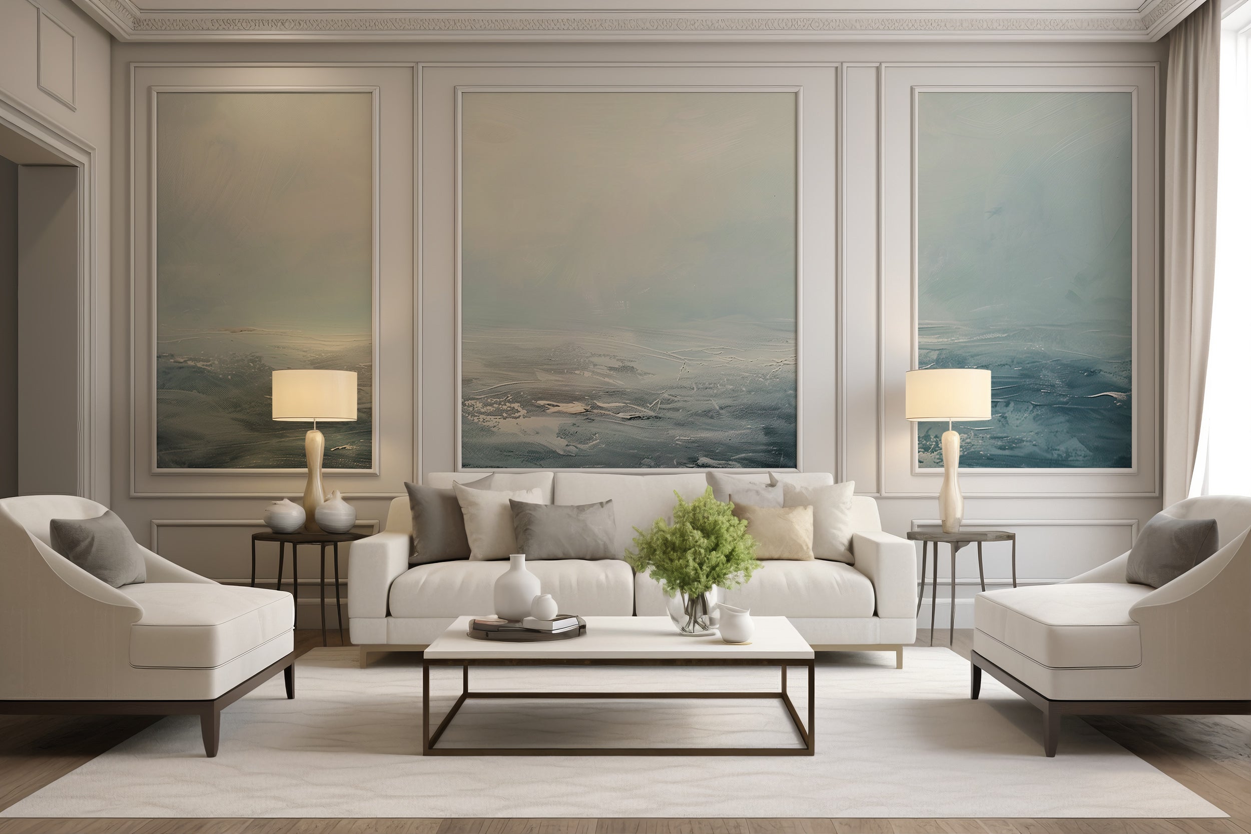 Soft blue ocean accent wall decor
