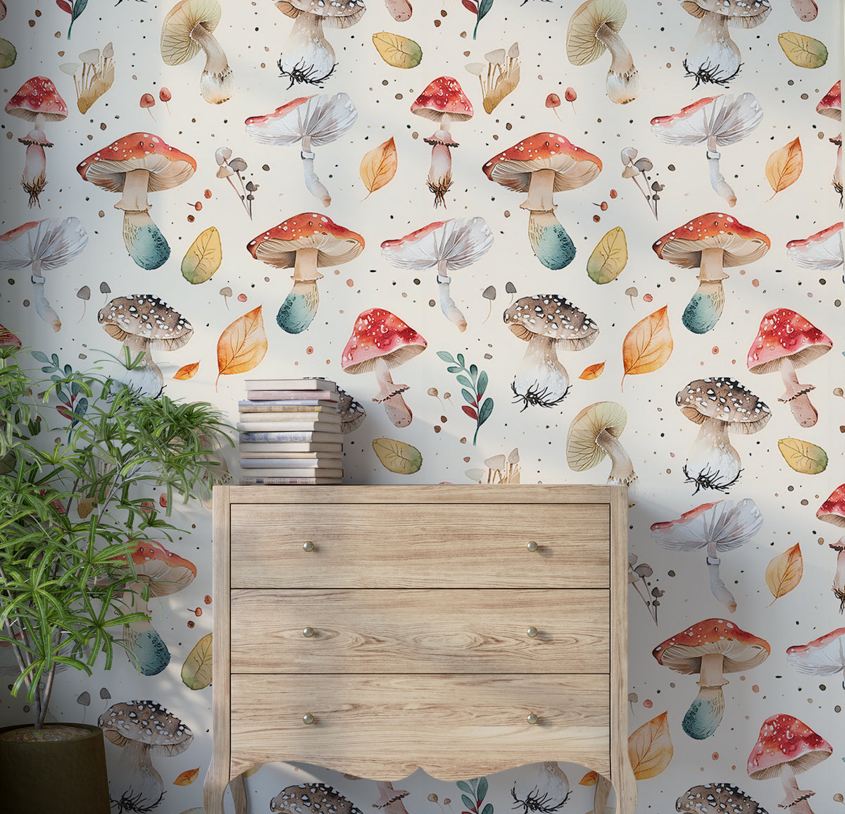 Mushroom Wallpaper - Watercolor Woodland Elements Wallpaper