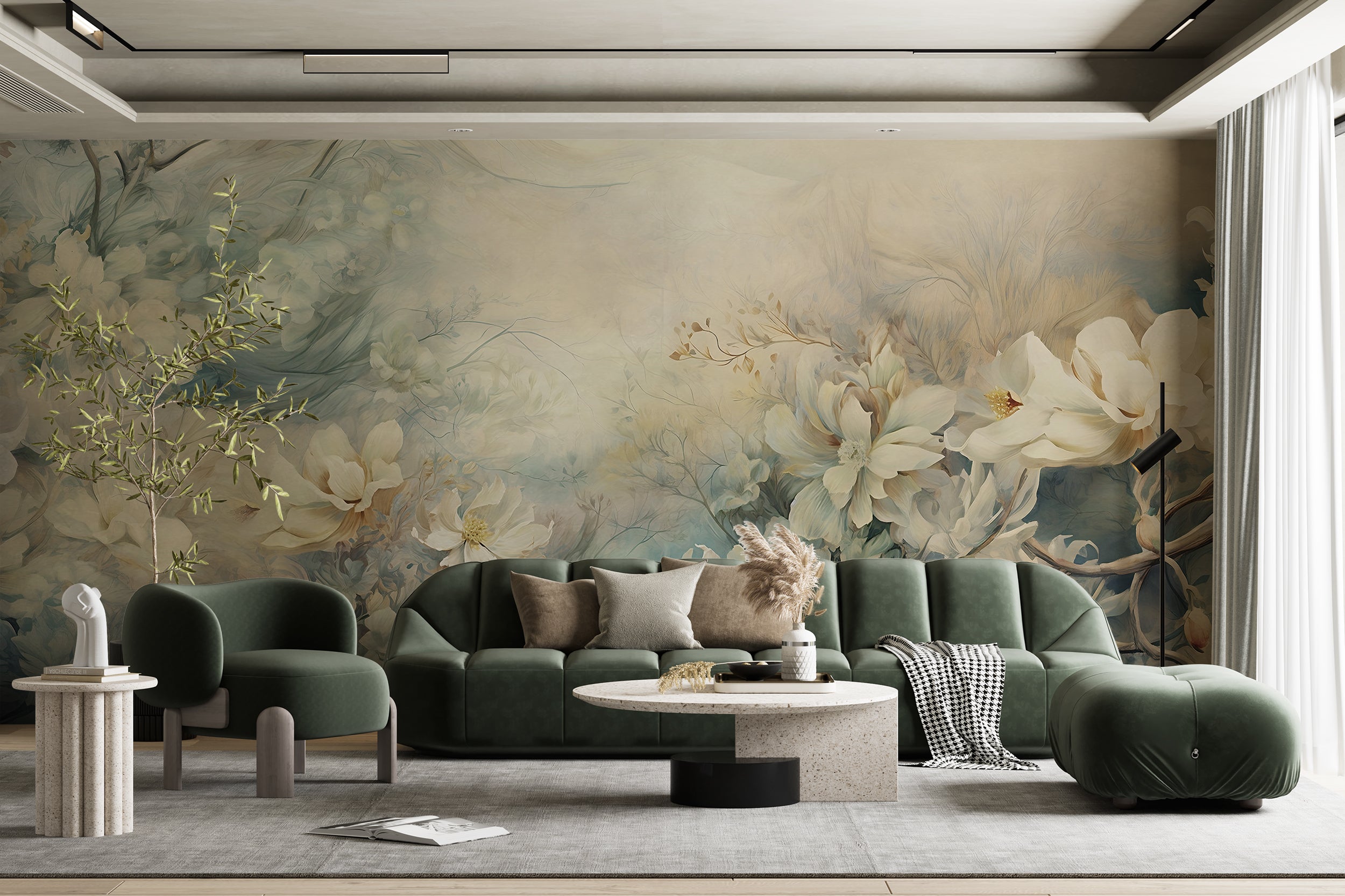 Contemporary Floral Wallpaper with Large Flowers