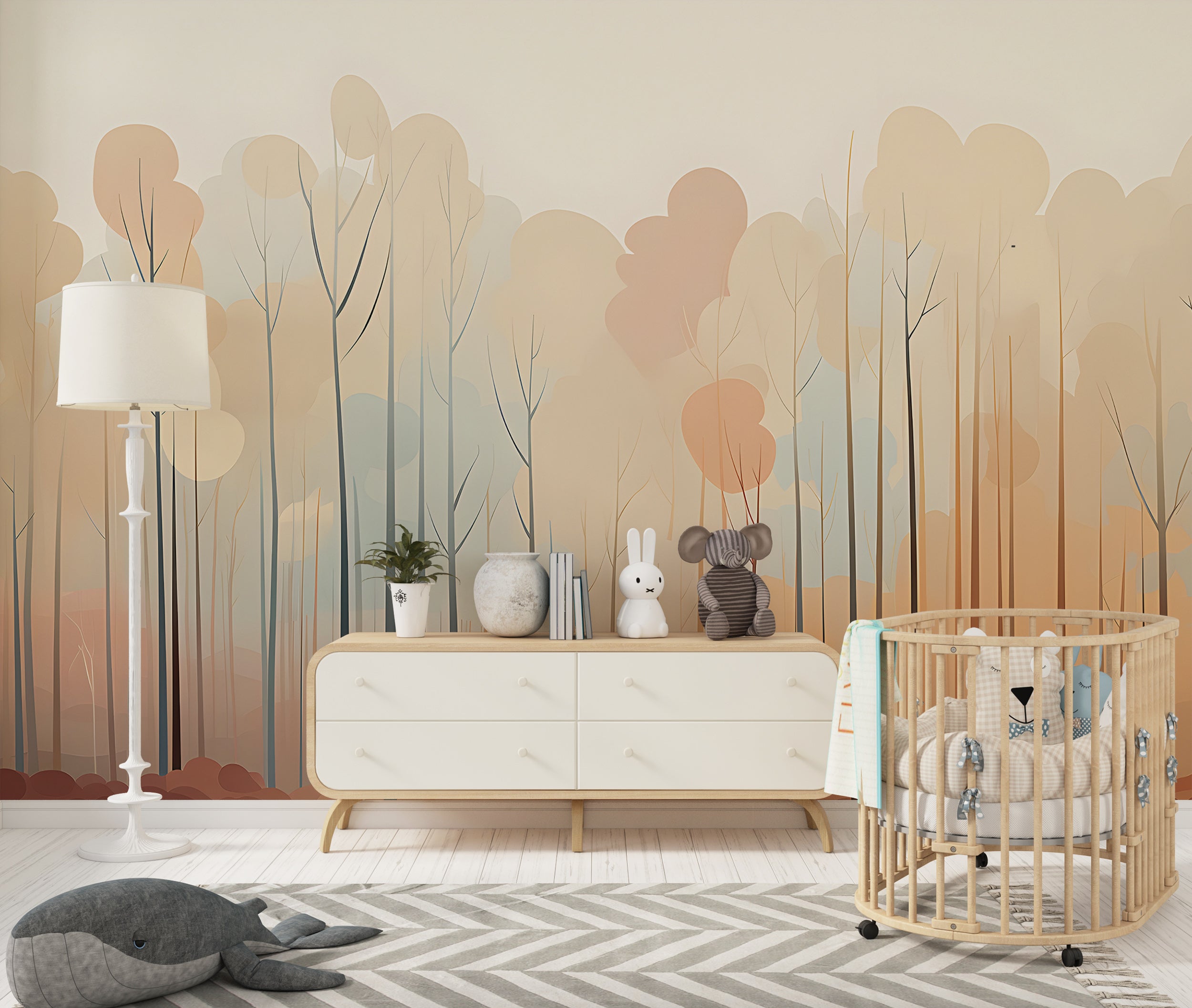 Watercolor Forest Peach Color Wallpaper