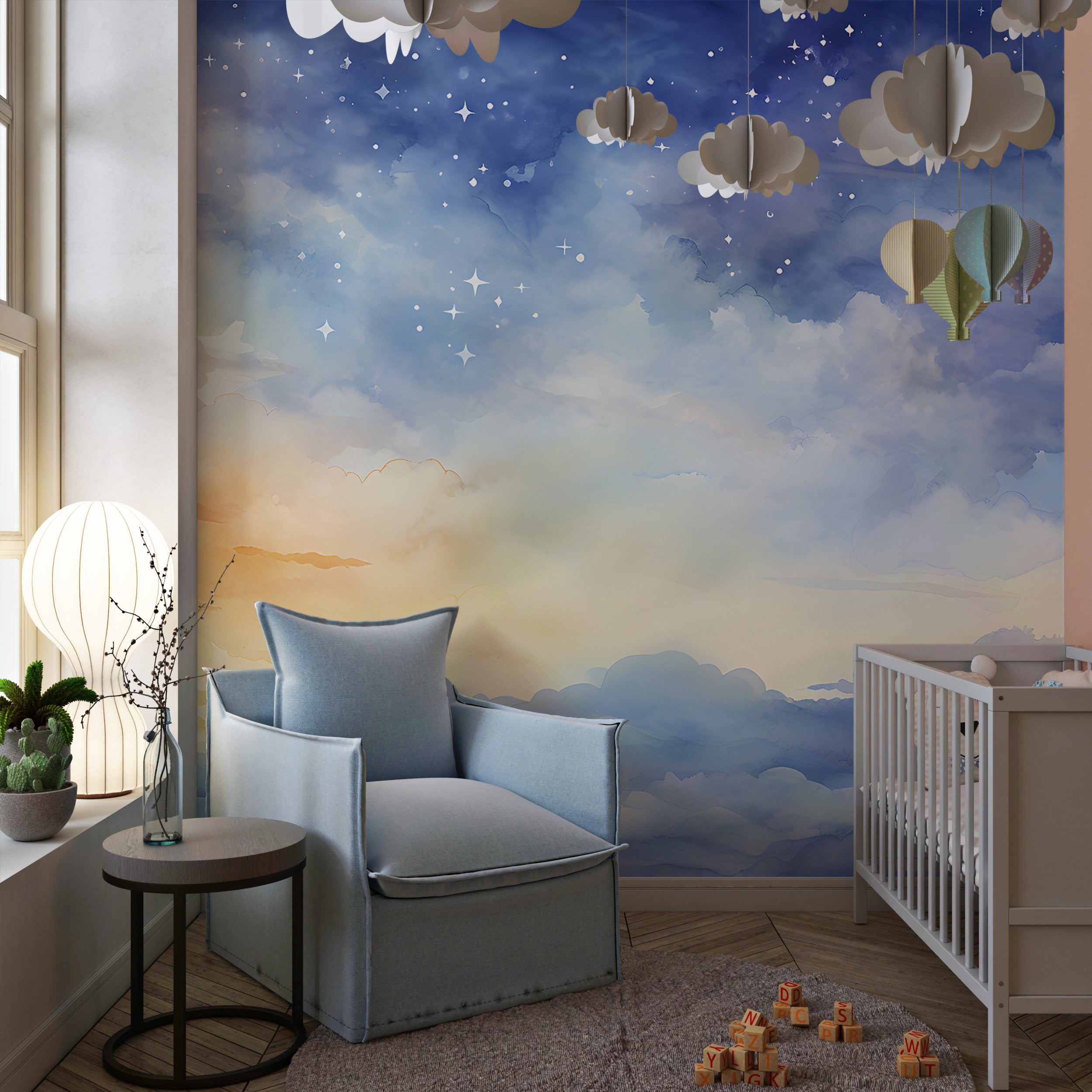 Blue and Orange Clouds Nursery Decor