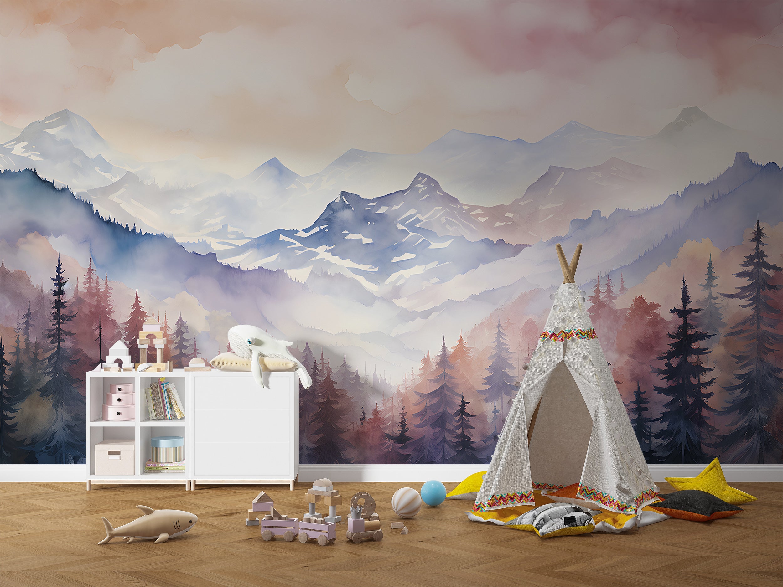 Pink Mountains Peel and Stick Wall Mural