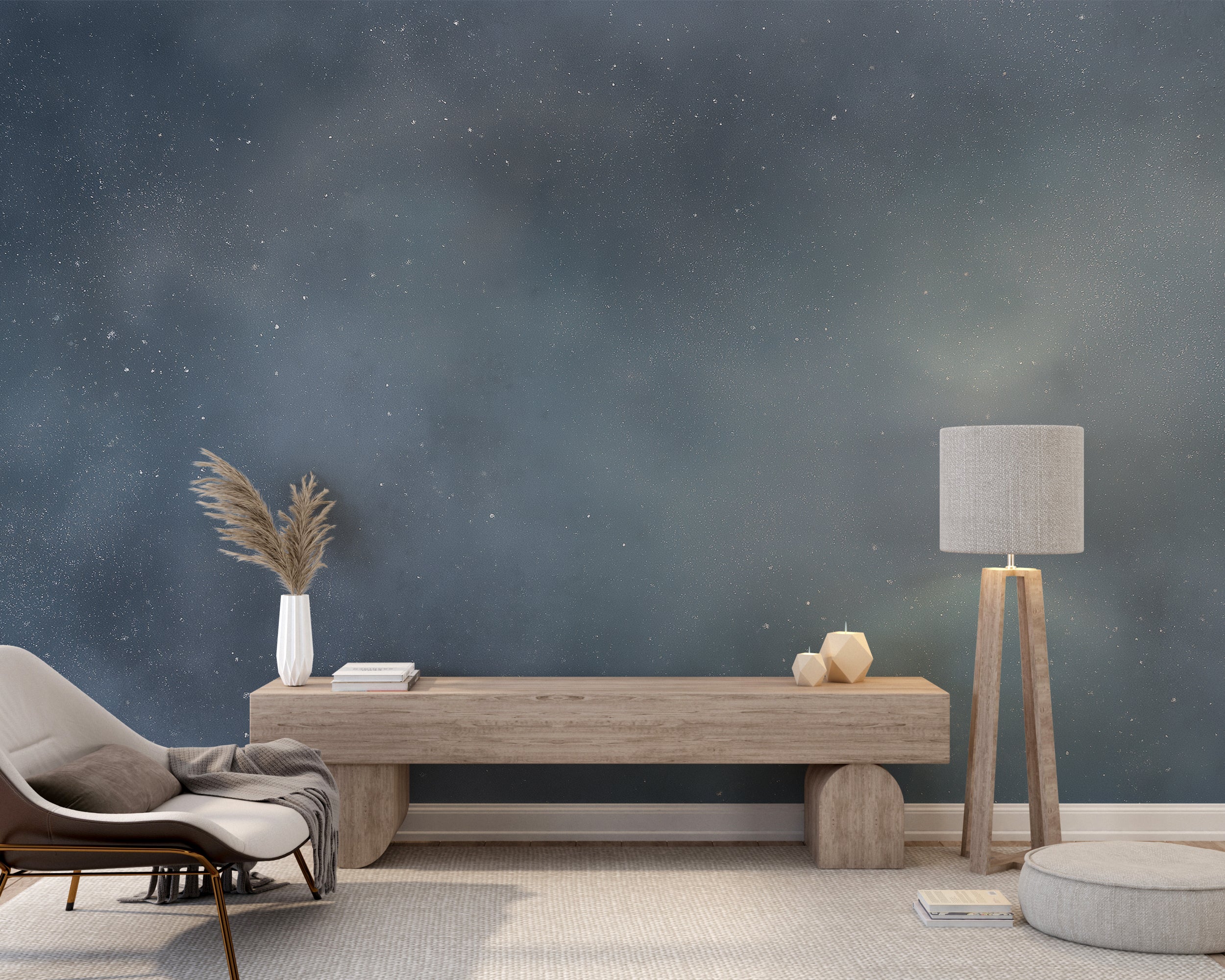 Starry Sky Mural in Blue and Grey Watercolor Galaxy Cloud Wallpaper Cosmic Night Sky Wall Art