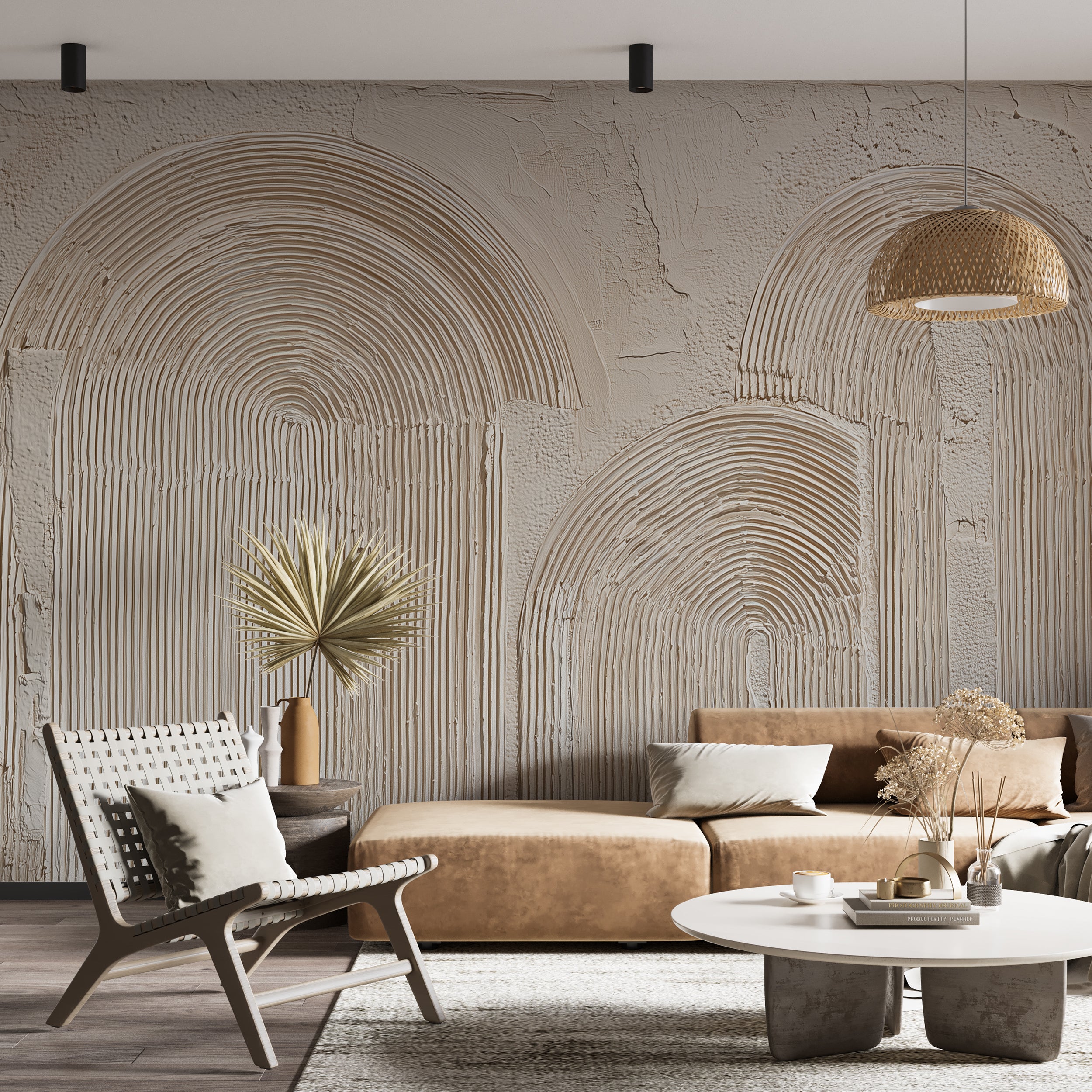 modern sculpted arch wallpaper
cream textured mural for interiors