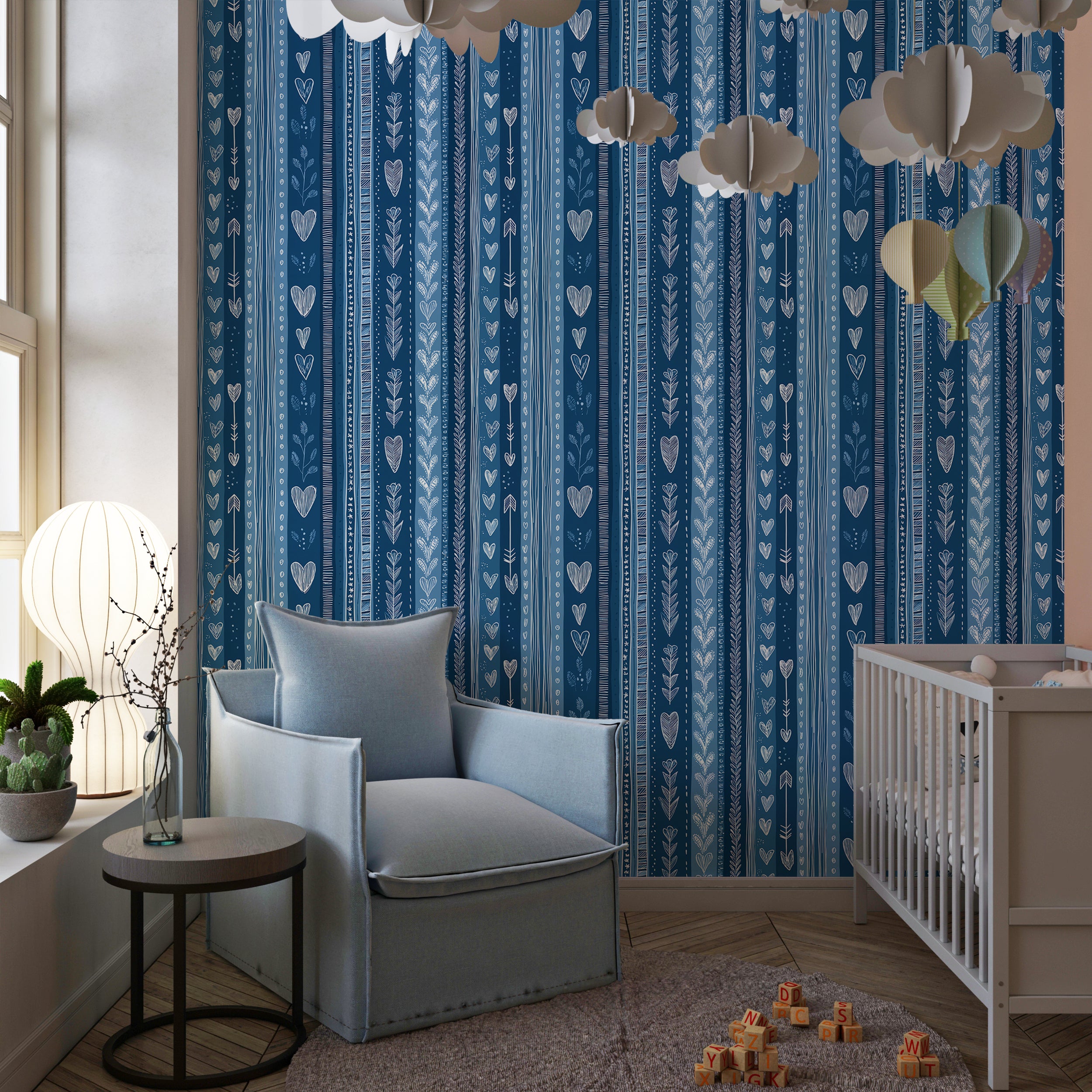 cute blue wallpaper for kids
hand-drawn heart stripe mural