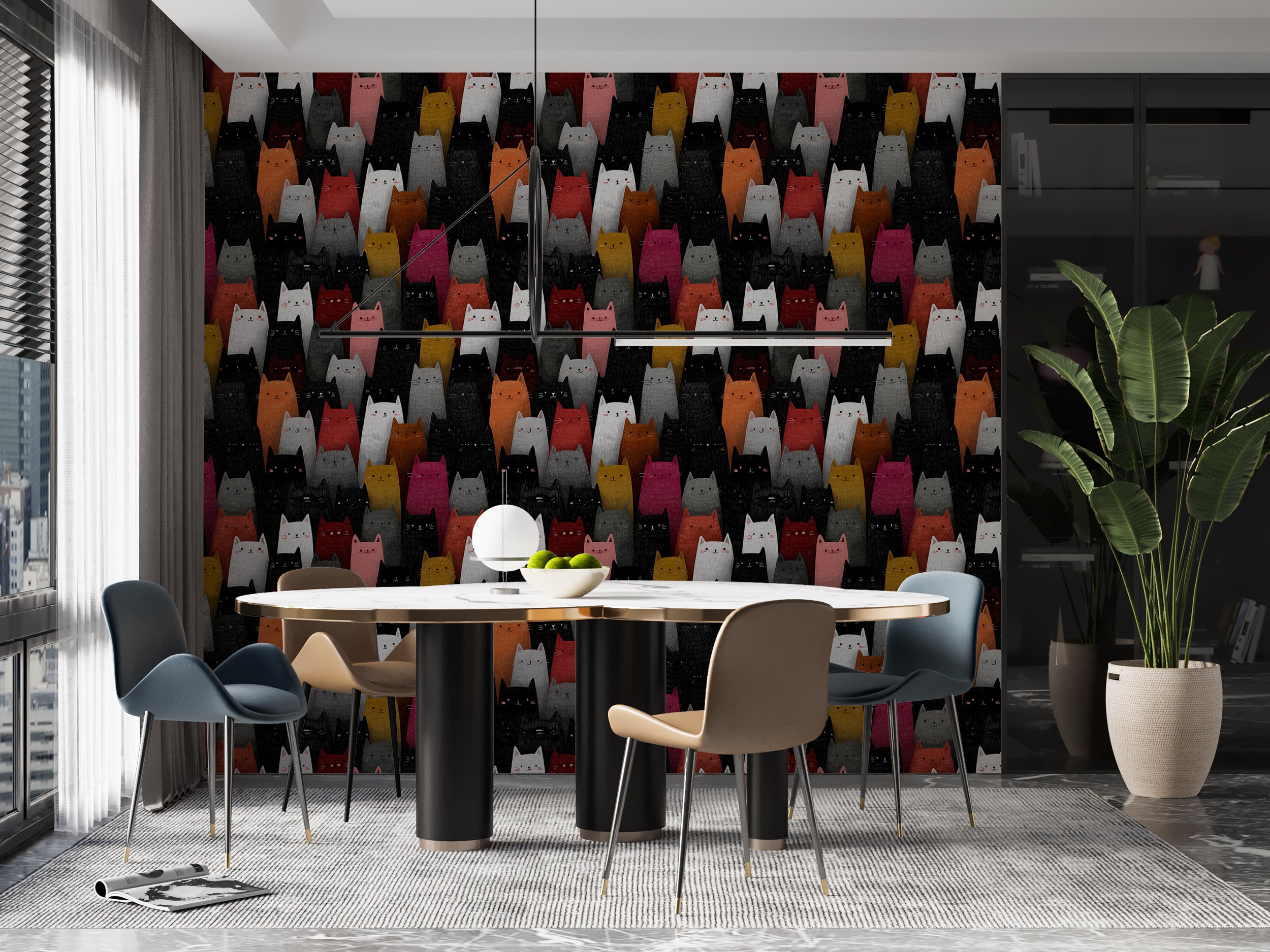 bold cat illustration wall covering
hand drawn animal wallpaper design