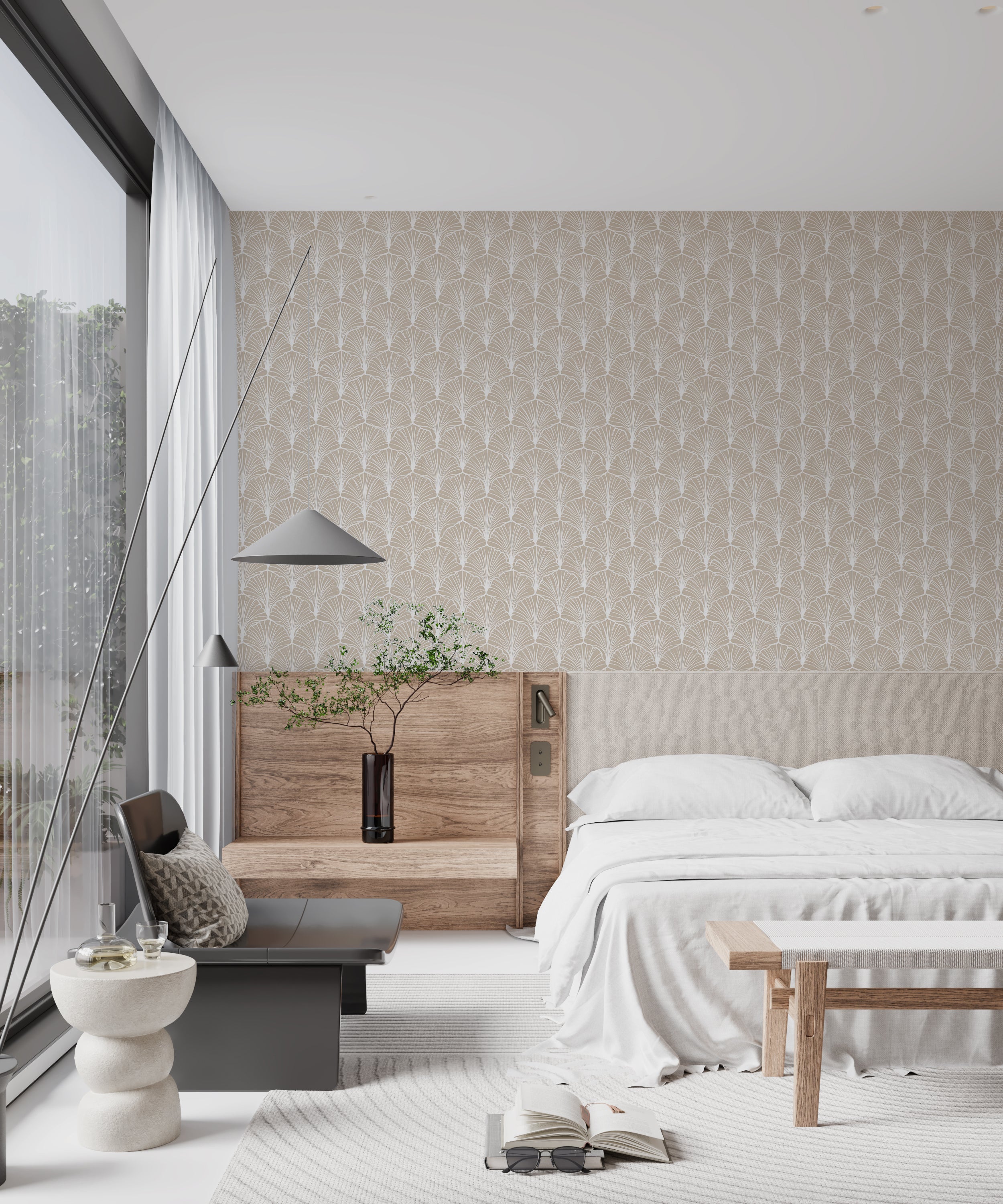 Contemporary ginkgo leaf wallpaper texture
Beige and white botanical wallpaper