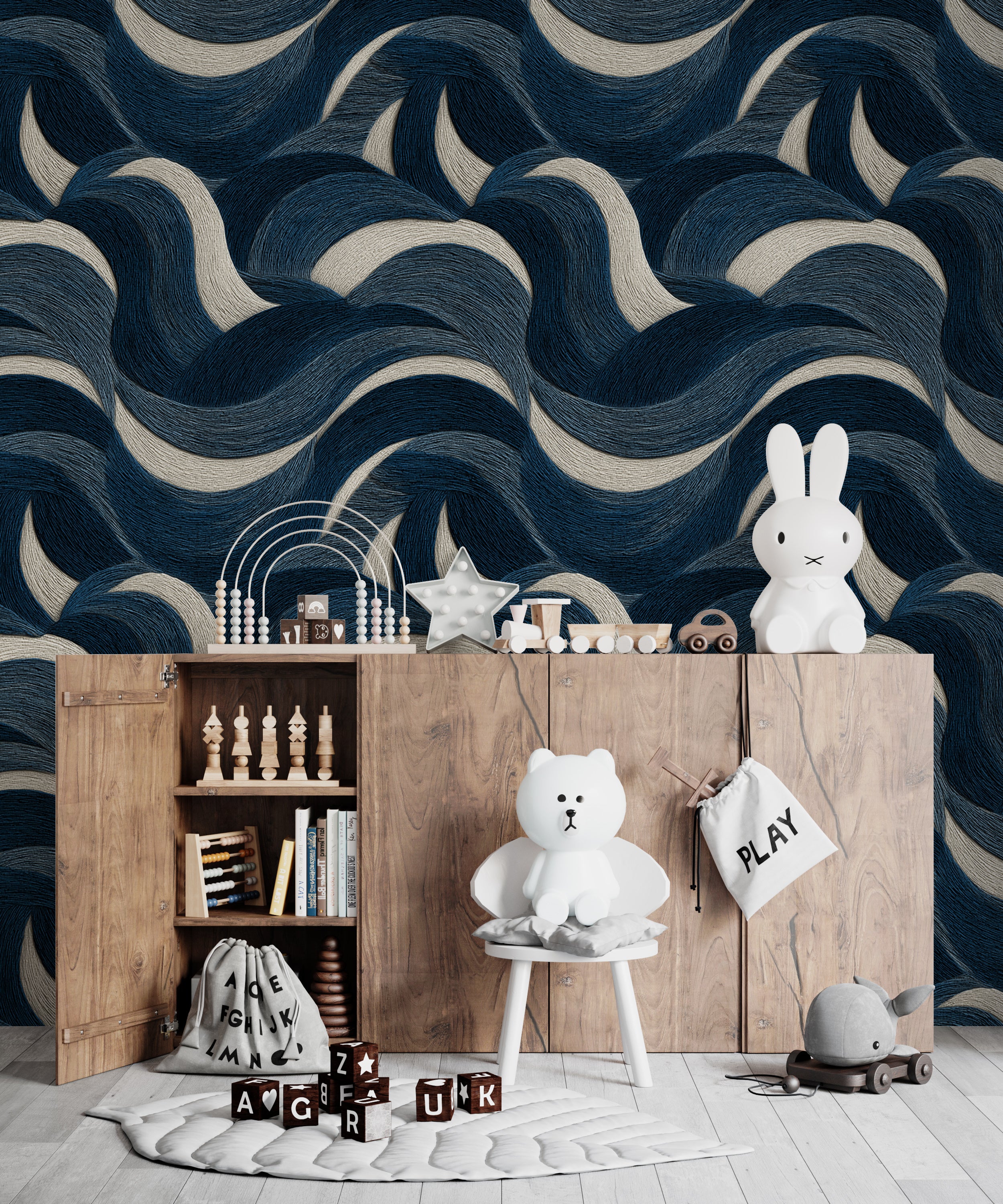 Swirling line wallpaper with textured finish
Contemporary wave print wallpaper design