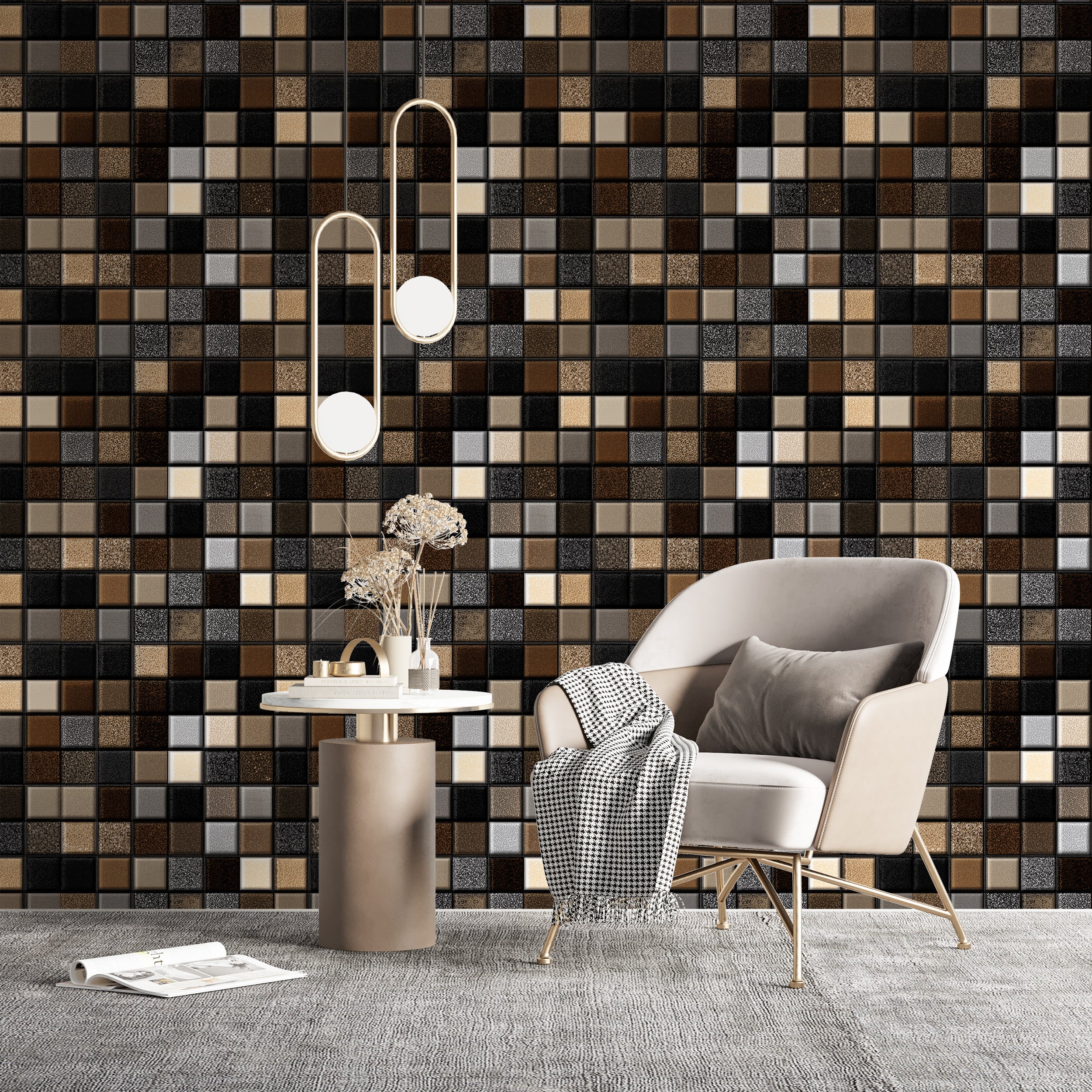 Structured square pattern mosaic wallpaper
Modern mosaic tile effect wall covering