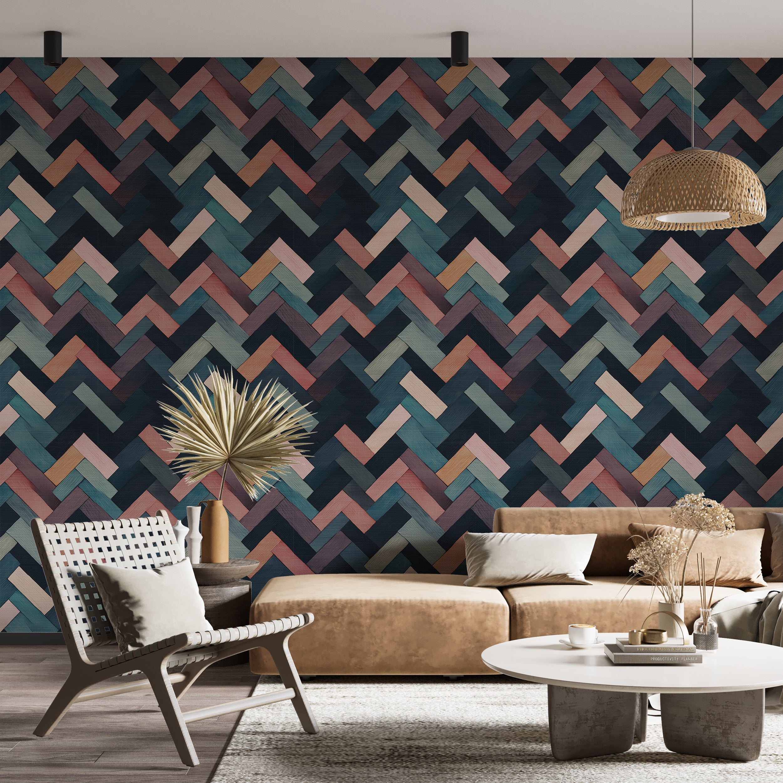 Colorful Herringbone Wallpaper, Modern Accent Wall Geometric Wallpaper, Peel and Stick Pastel Colors Herringbone Art