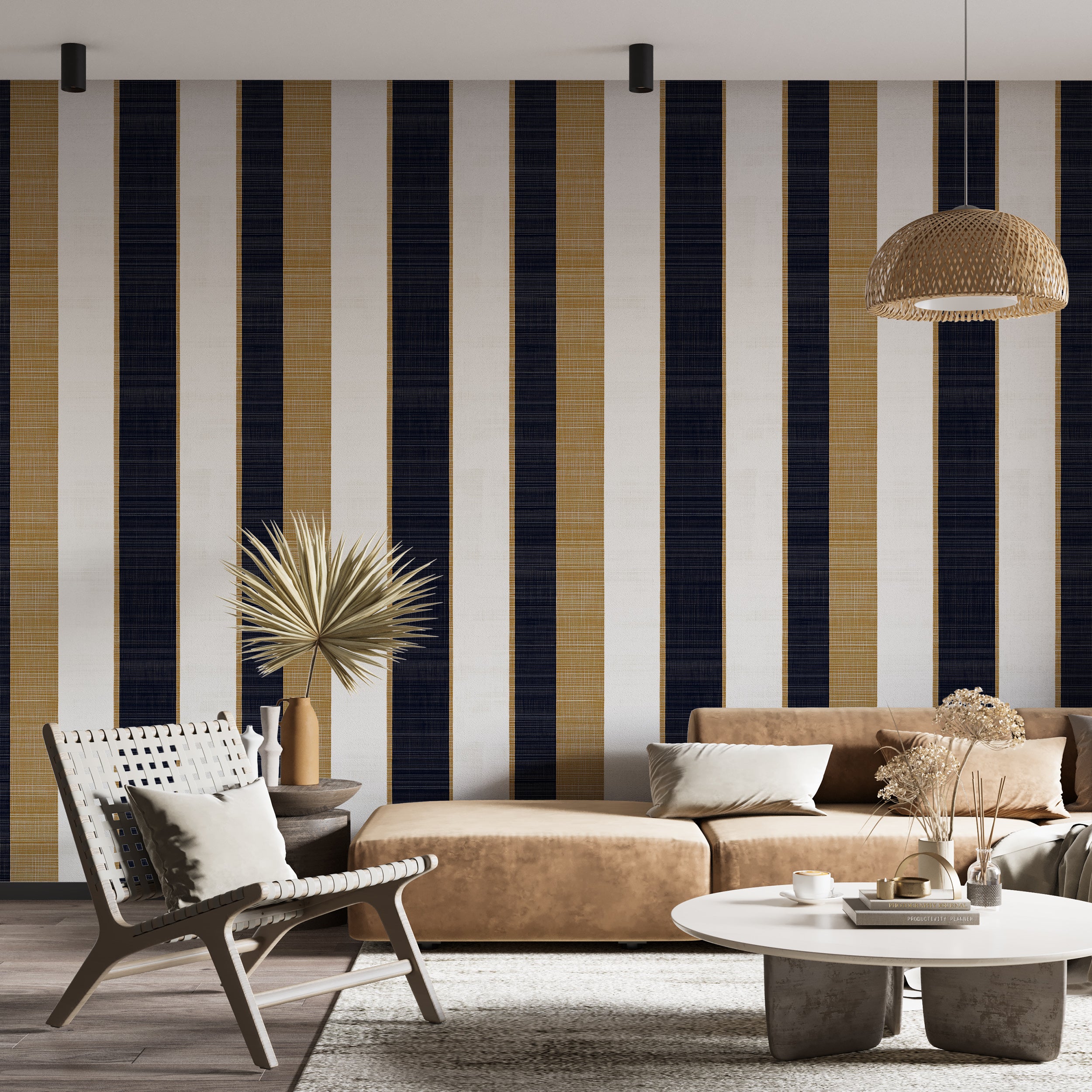 Contrast Striped Wallpaper, Peel and Stick Classic Stripes Wall Decor, Textured Style Geometry Wallpaper