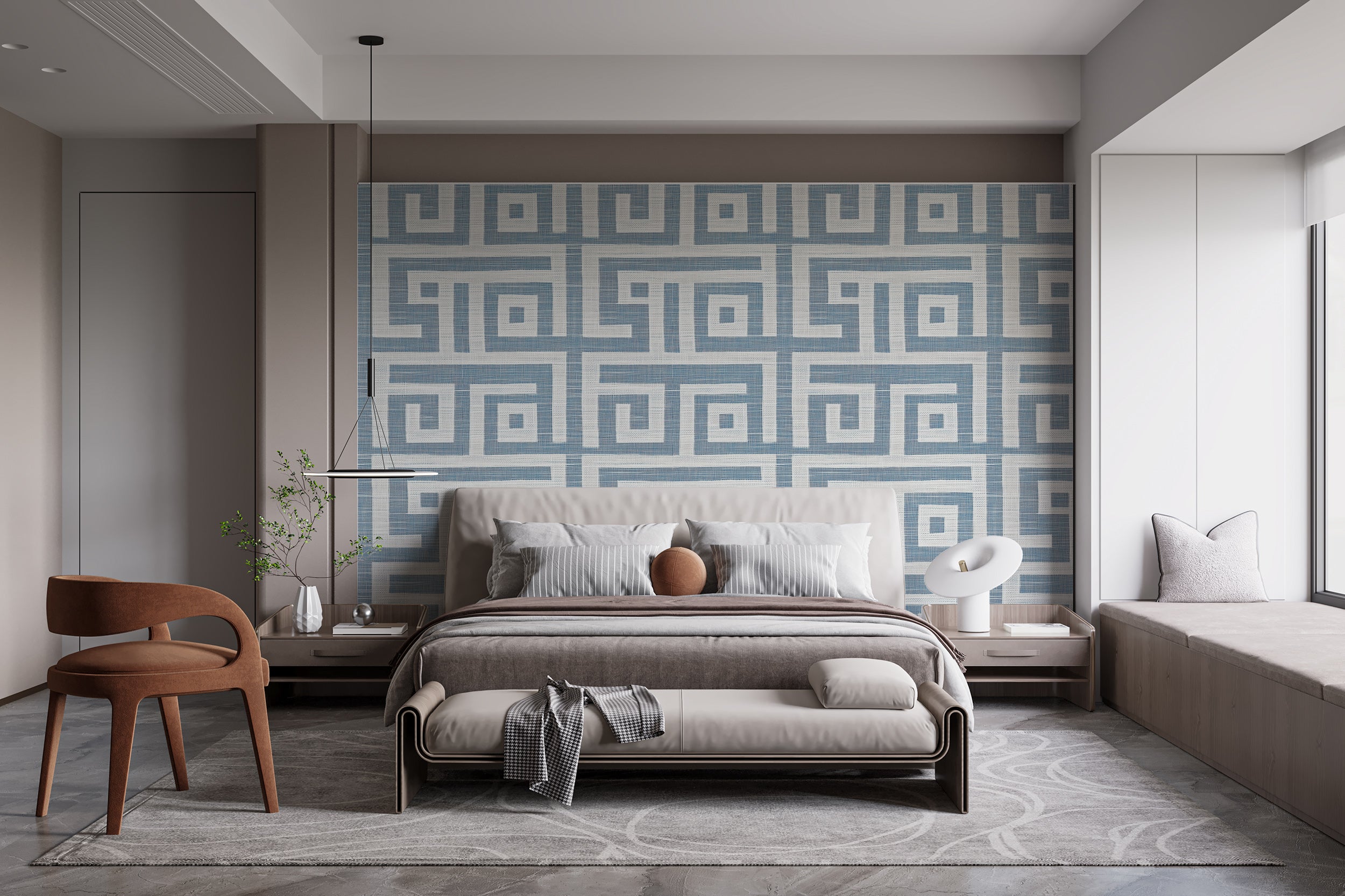 Papel pintado griego azul claro y blanco, decoración de pared escandinava autoadhesiva, papel pintado geométrico azul