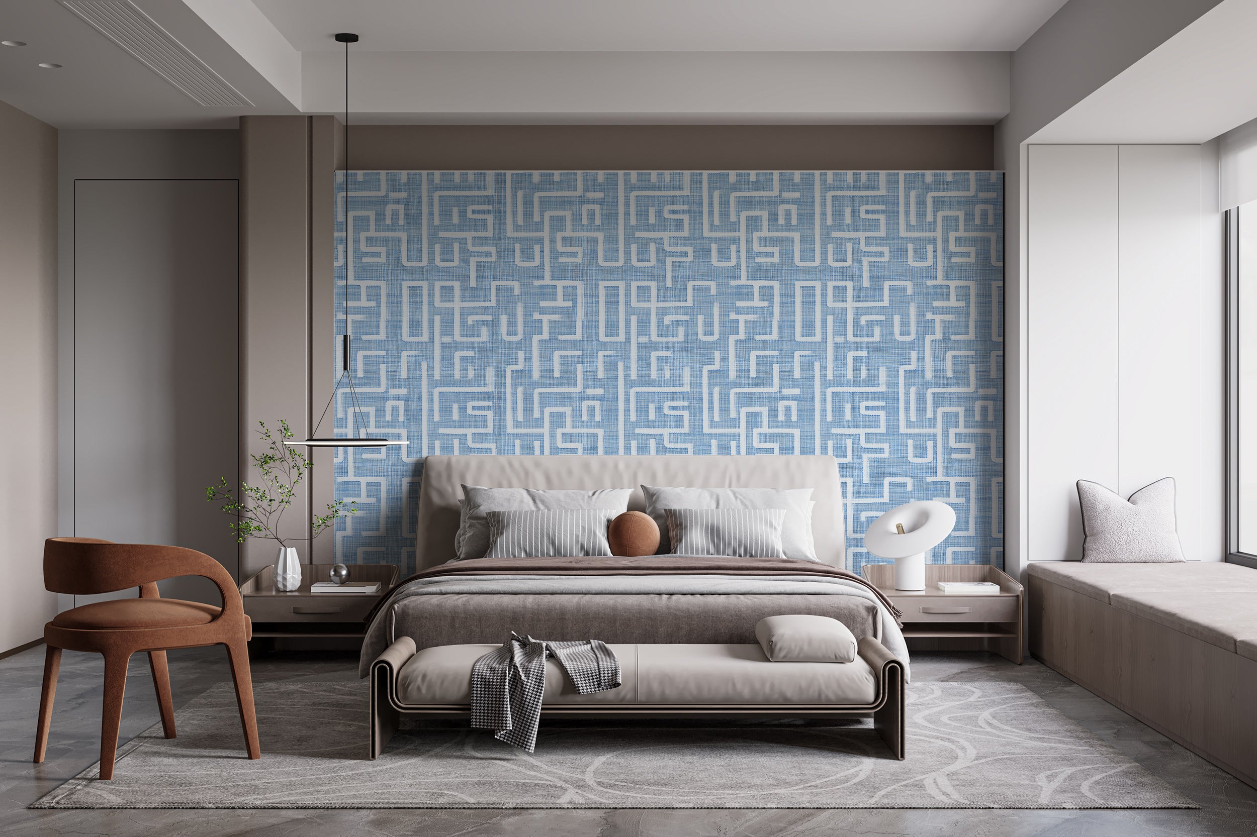 Papel tapiz con líneas azules y blancas, decoración de pared con geometría clásica, papel tapiz autoadhesivo estilo lino azul suave.