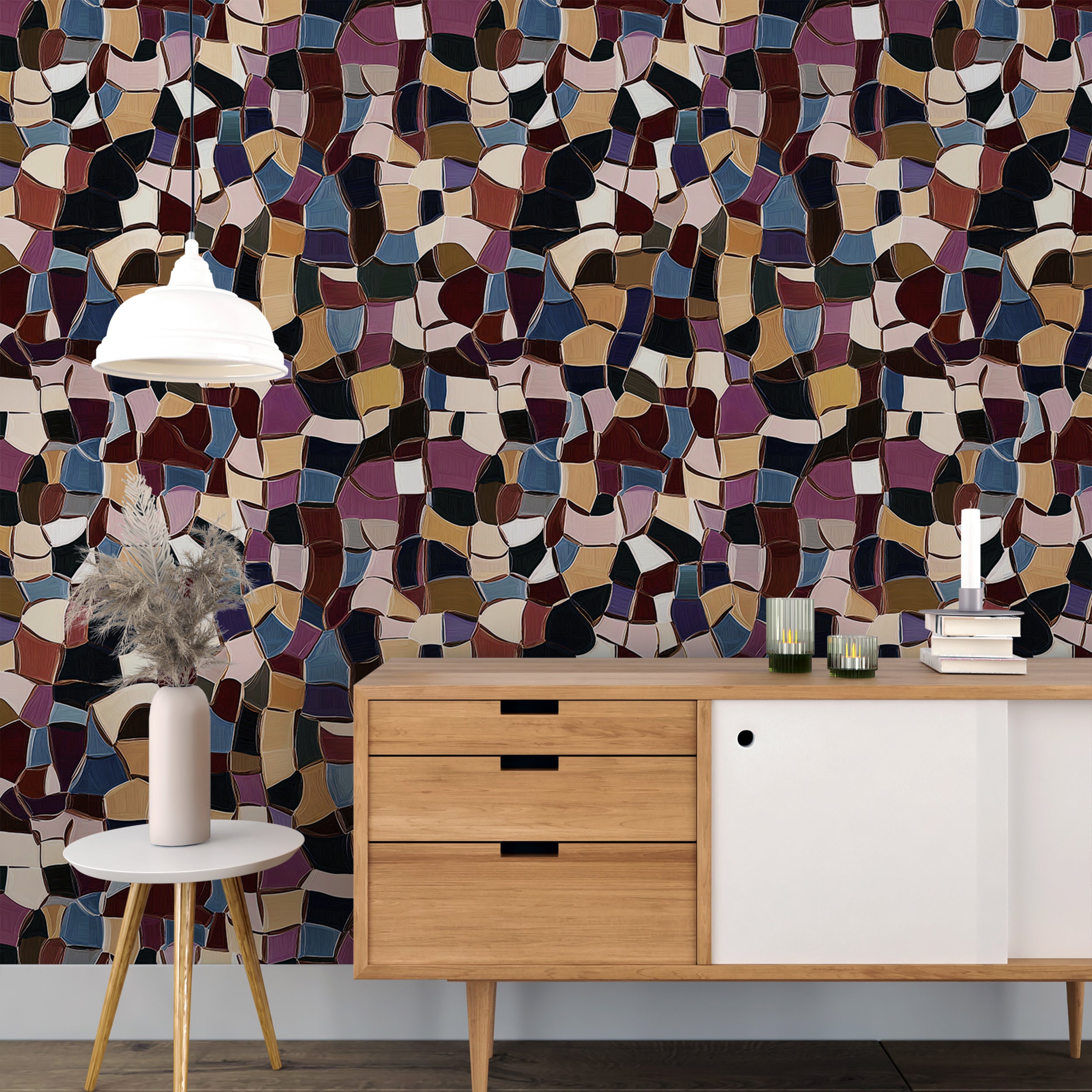 Colorful Small Mosaic Glass Tiles Wallpaper, Abstract Tile Design Wall Decor, Vibrant Geometric Pattern, Modern Peel and Stick Wallpaper