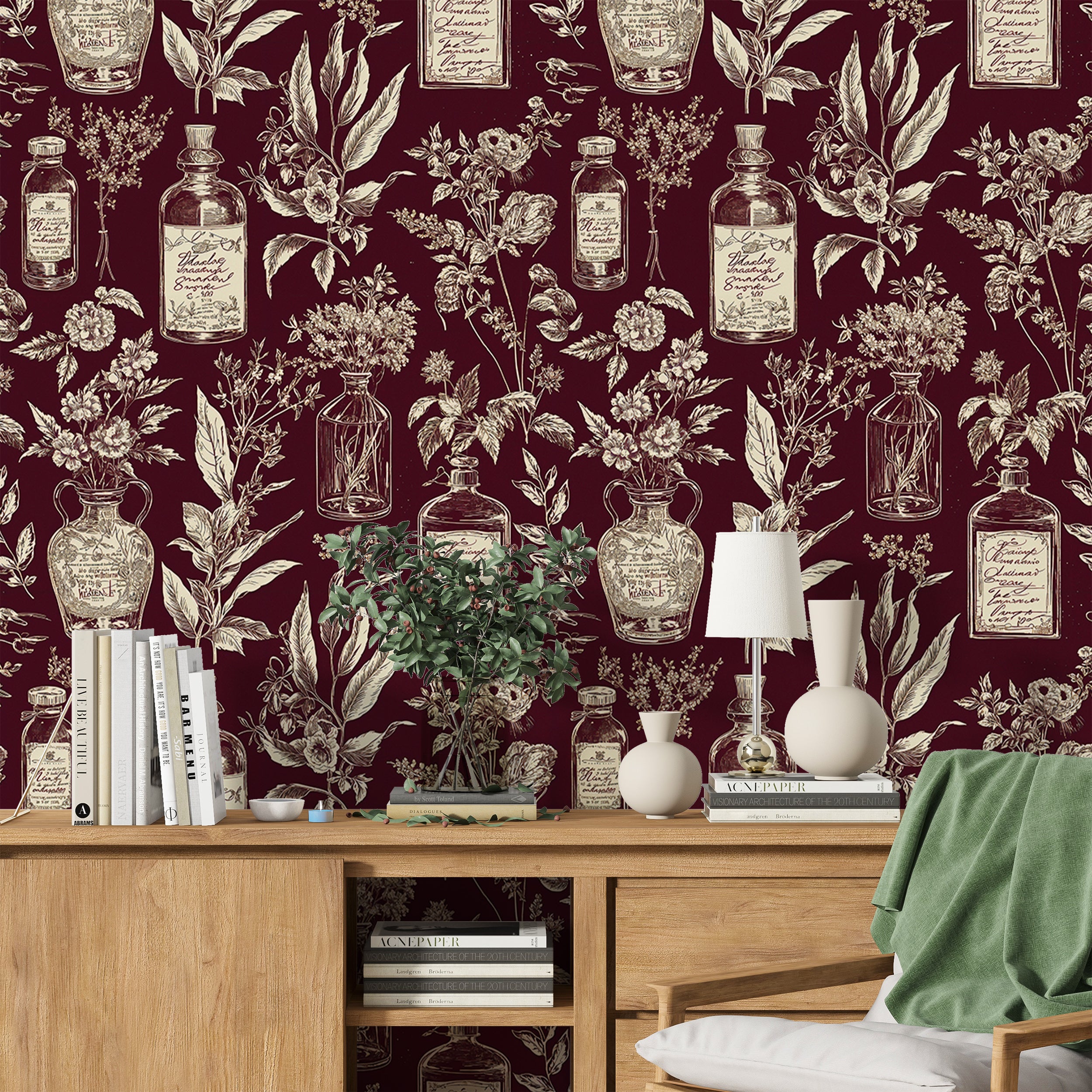 Ancient alchemical design peel-and-stick wallpaper.
Occult and herbal symbol wallpaper.
