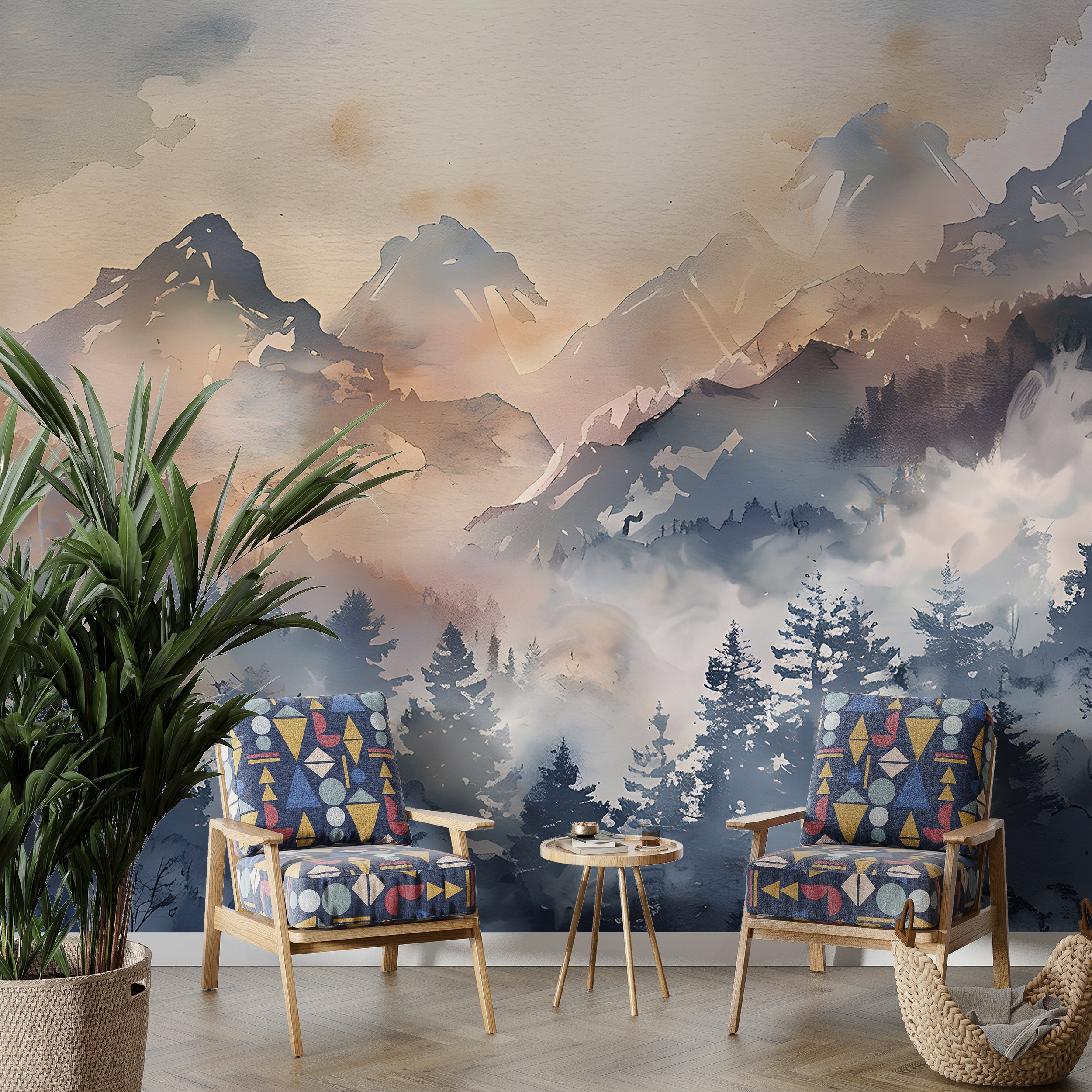 Removable Blue Forest Scene Wallpaper
