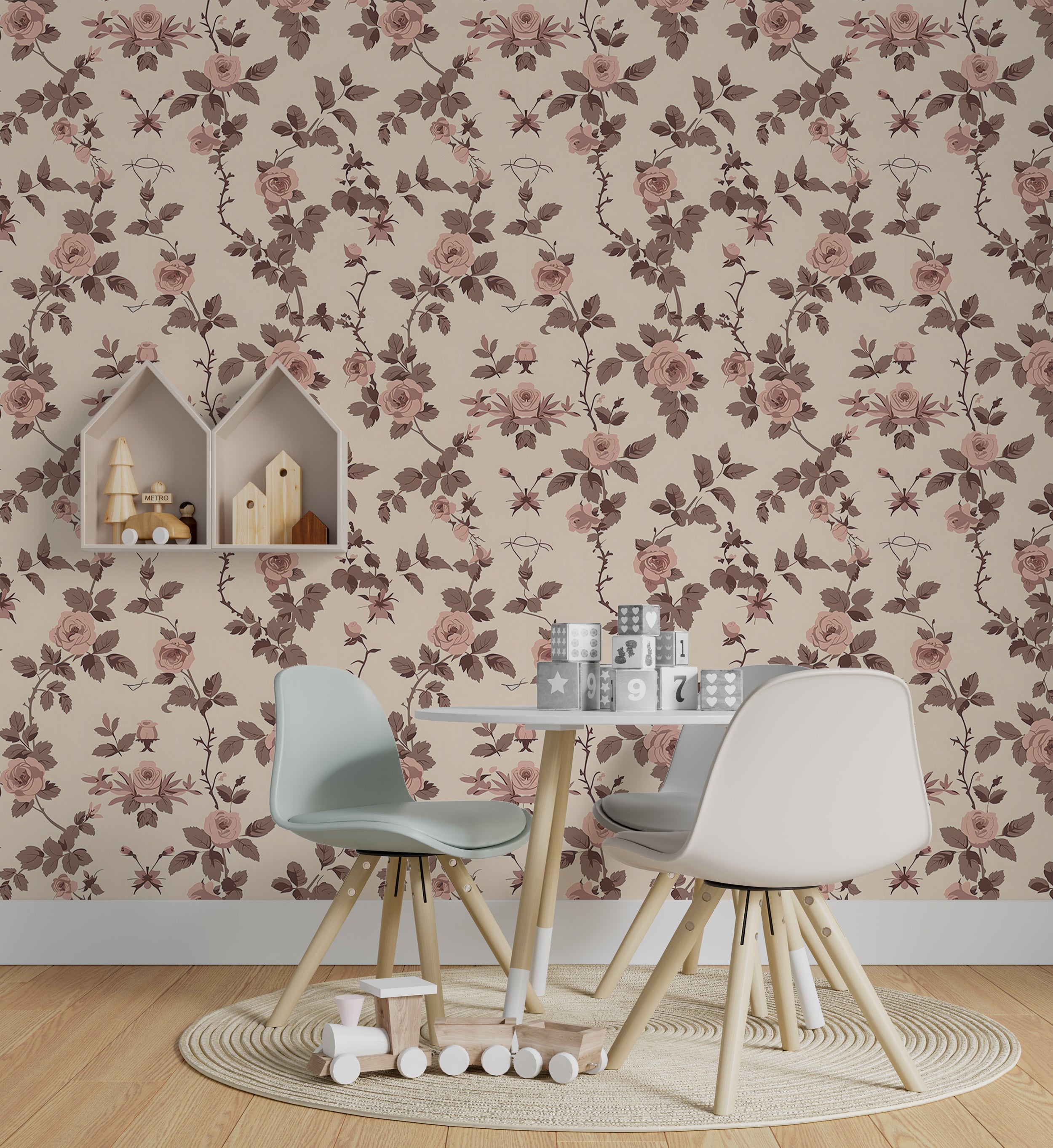 Cozy home decor with brown and beige floral accents