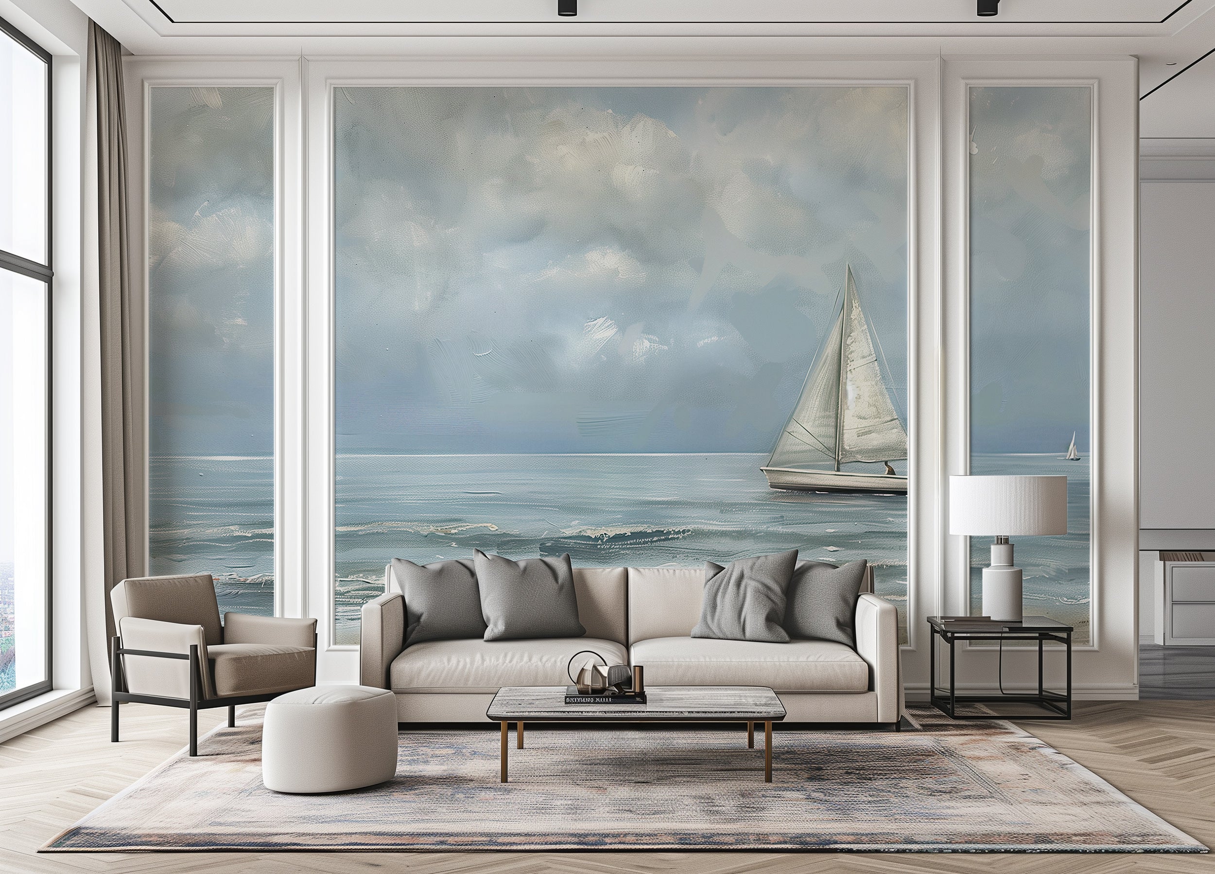 Tranquil sailboat and sea wallpaper