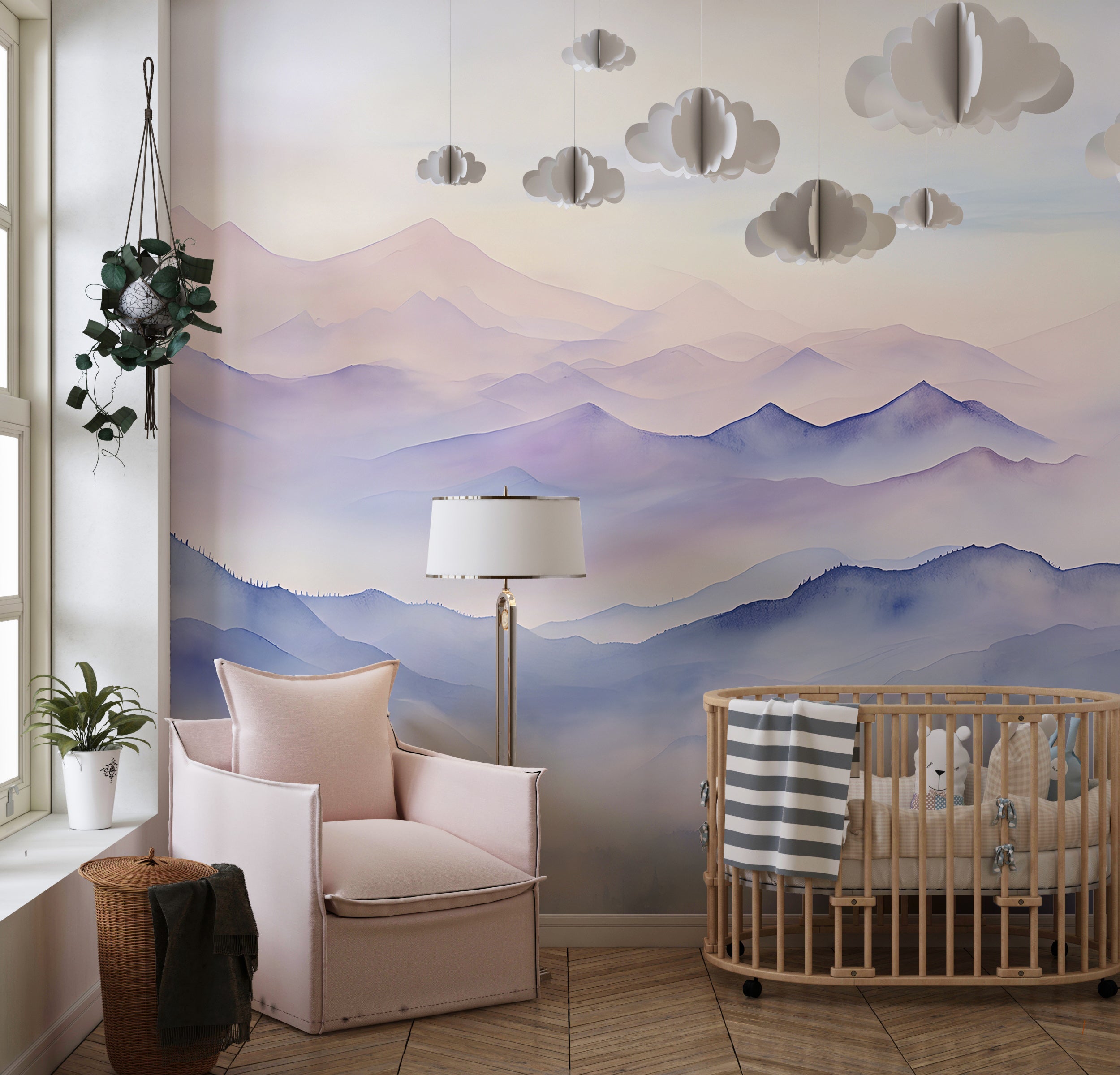 Watercolor Pink Landscape Wallpaper for Kids