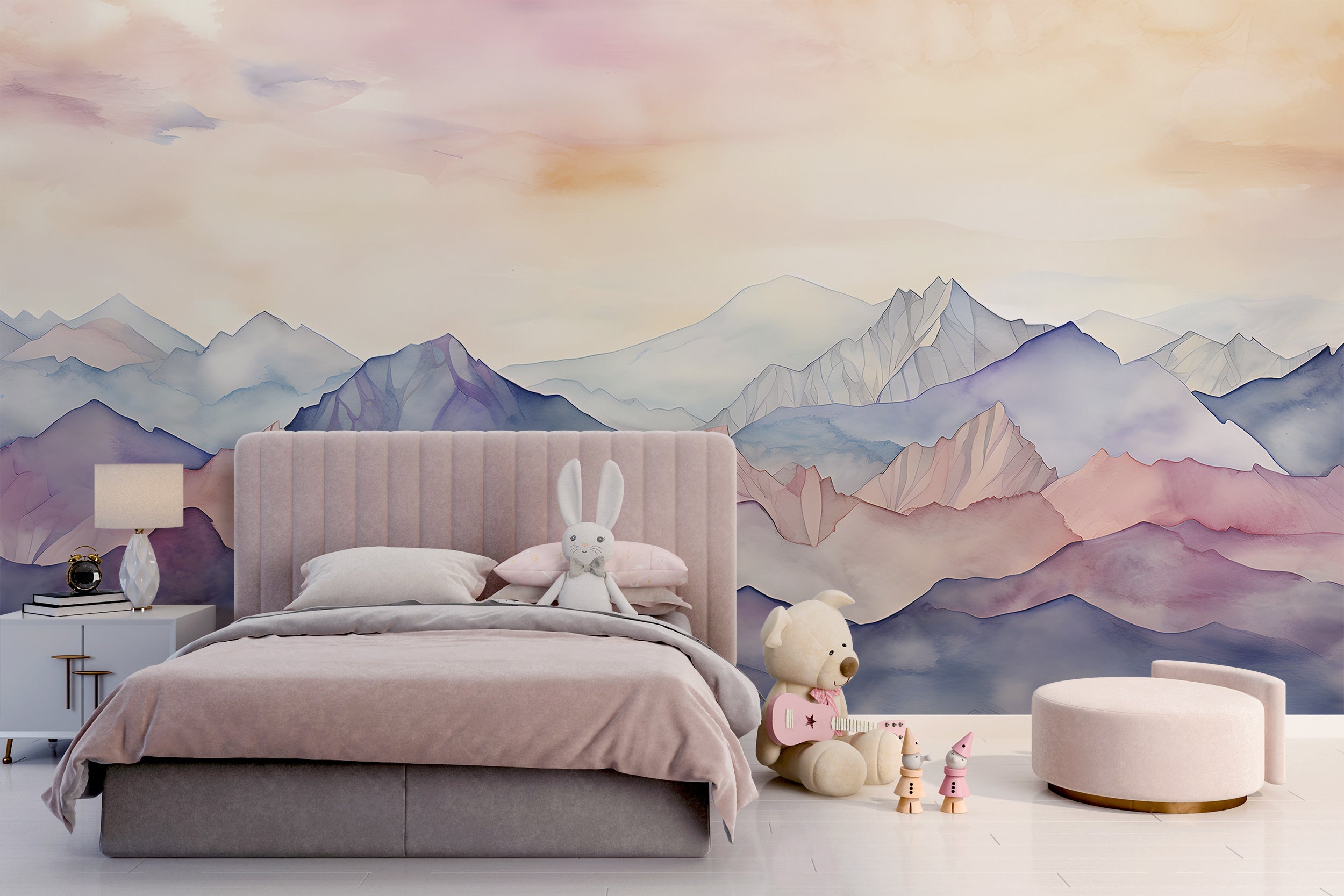 Watercolor Mountains Nursery Landscape Mural