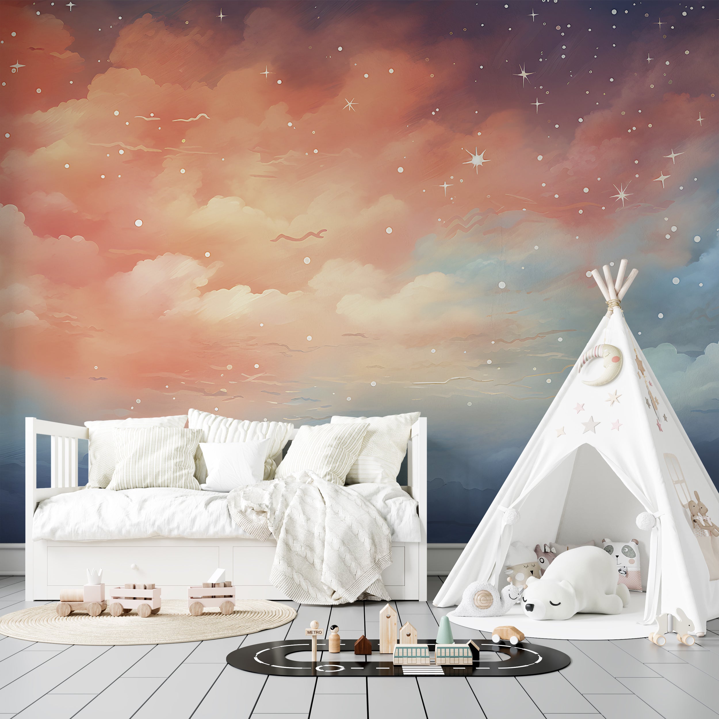 Starry Sky Nursery Watercolor Mural