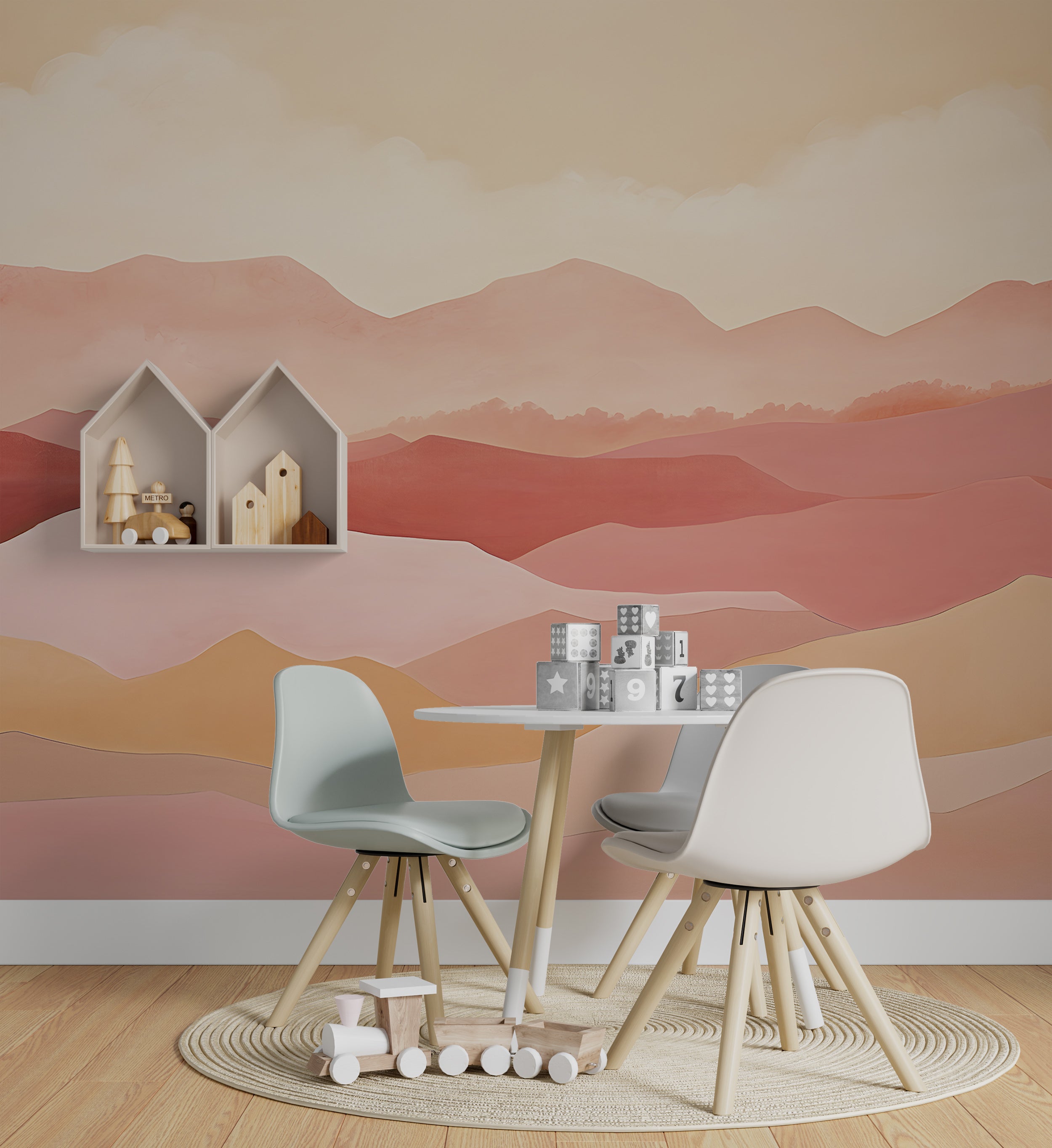 Watercolor Pink Mountains Peel and Stick Wallpaper
