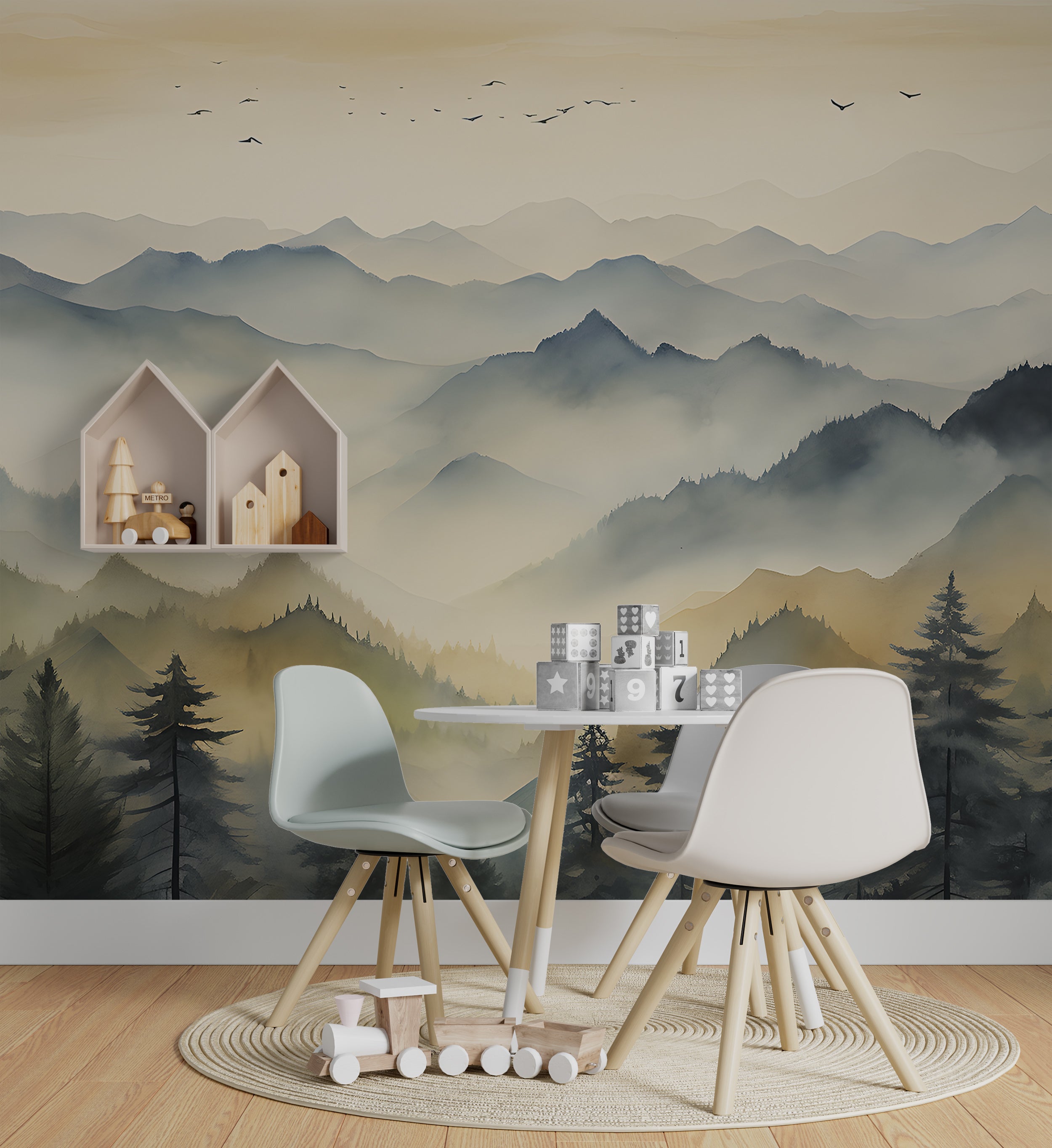 Blue and Brown Mountains Watercolor Wallpaper