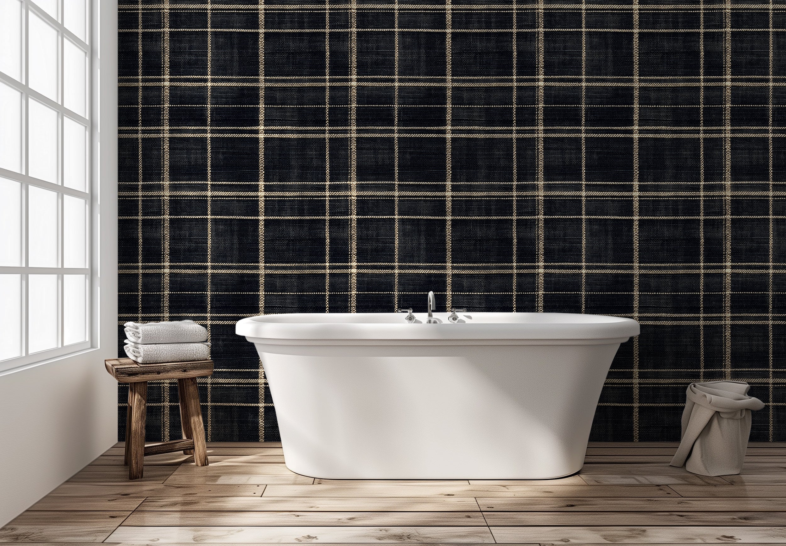 Dark Navy Blue and Gold Classic Wallpaper, Peel and Stick Linen Background Line Art, Modern Geometrical Wallpaper