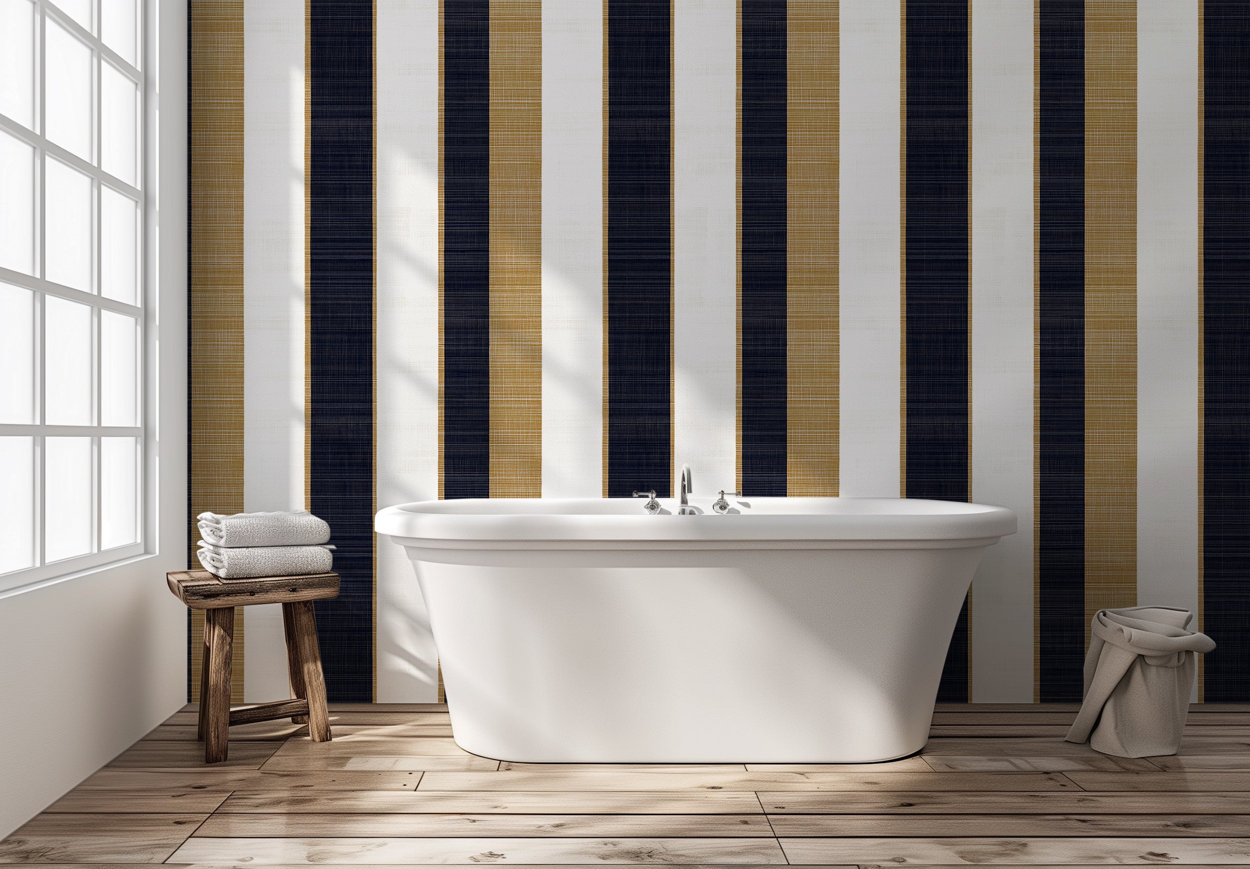 Contrast Striped Wallpaper, Peel and Stick Classic Stripes Wall Decor, Textured Style Geometry Wallpaper