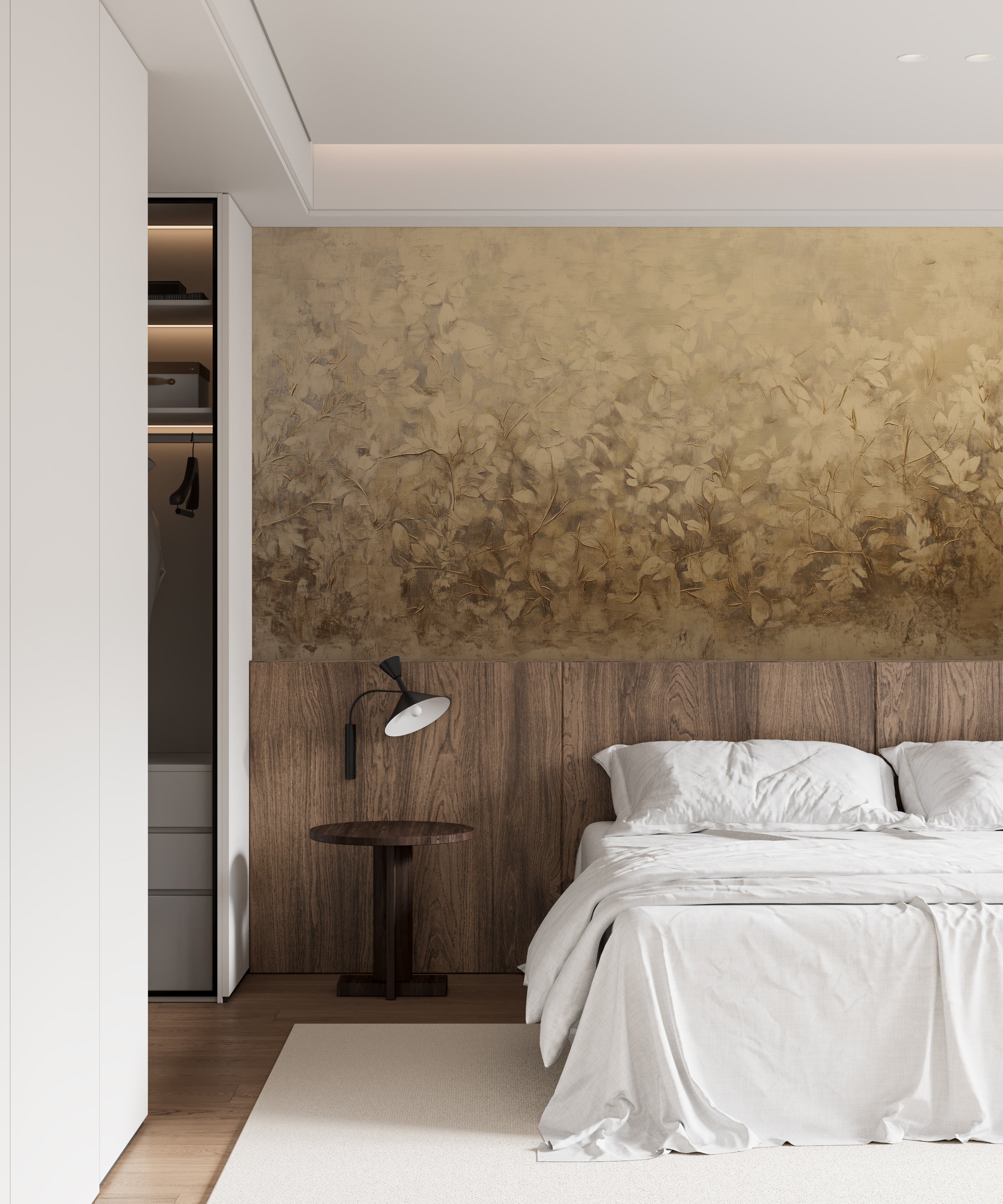 Vintage Gold Botanical Wall Mural, Washed Out Leaves and Trees Oil Painting Style Wallpaper, Peel and Stick Golden Mural